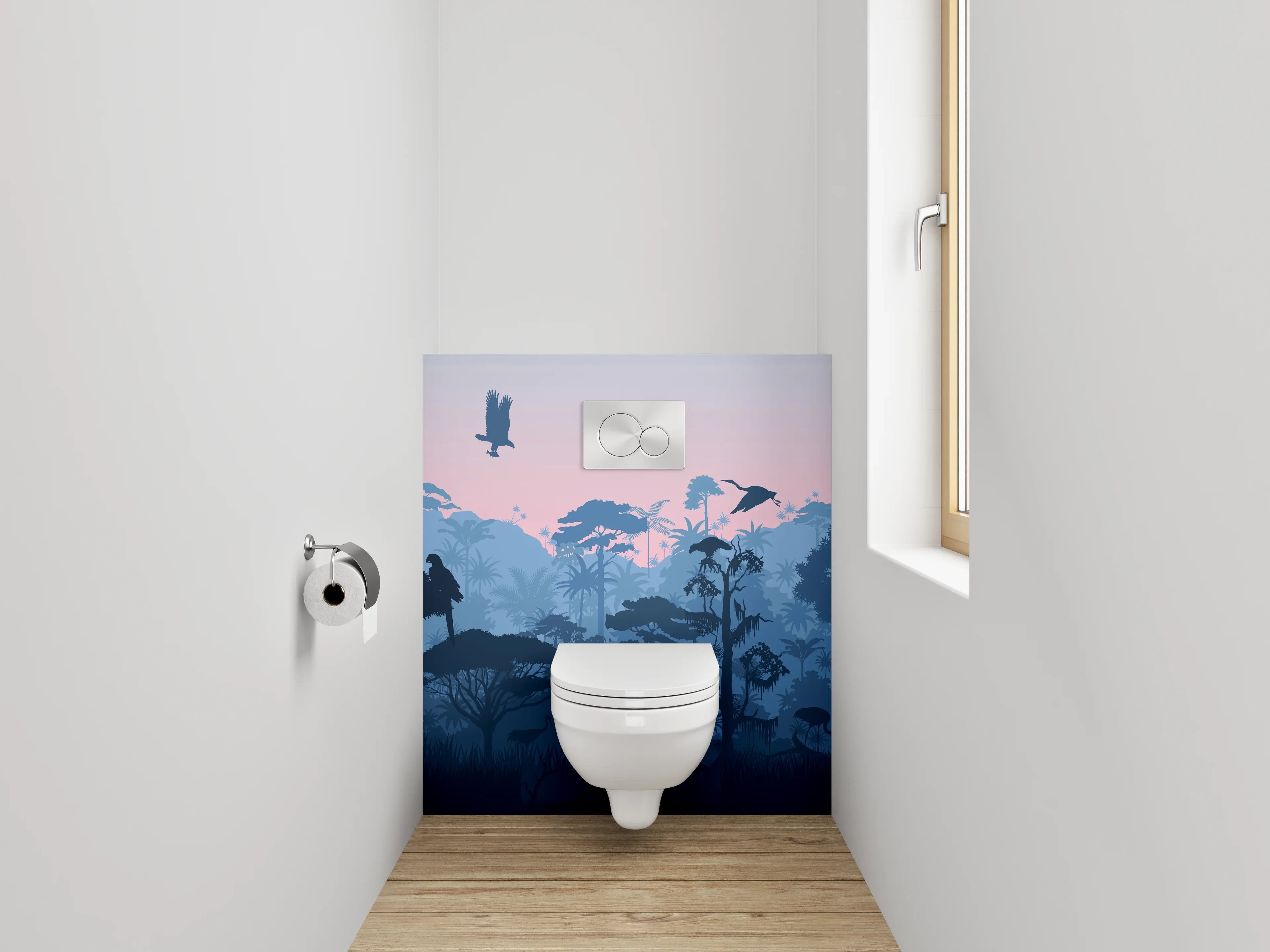 WC-Rückwand - Dschungel Silhouette bei Sonnenaufgang