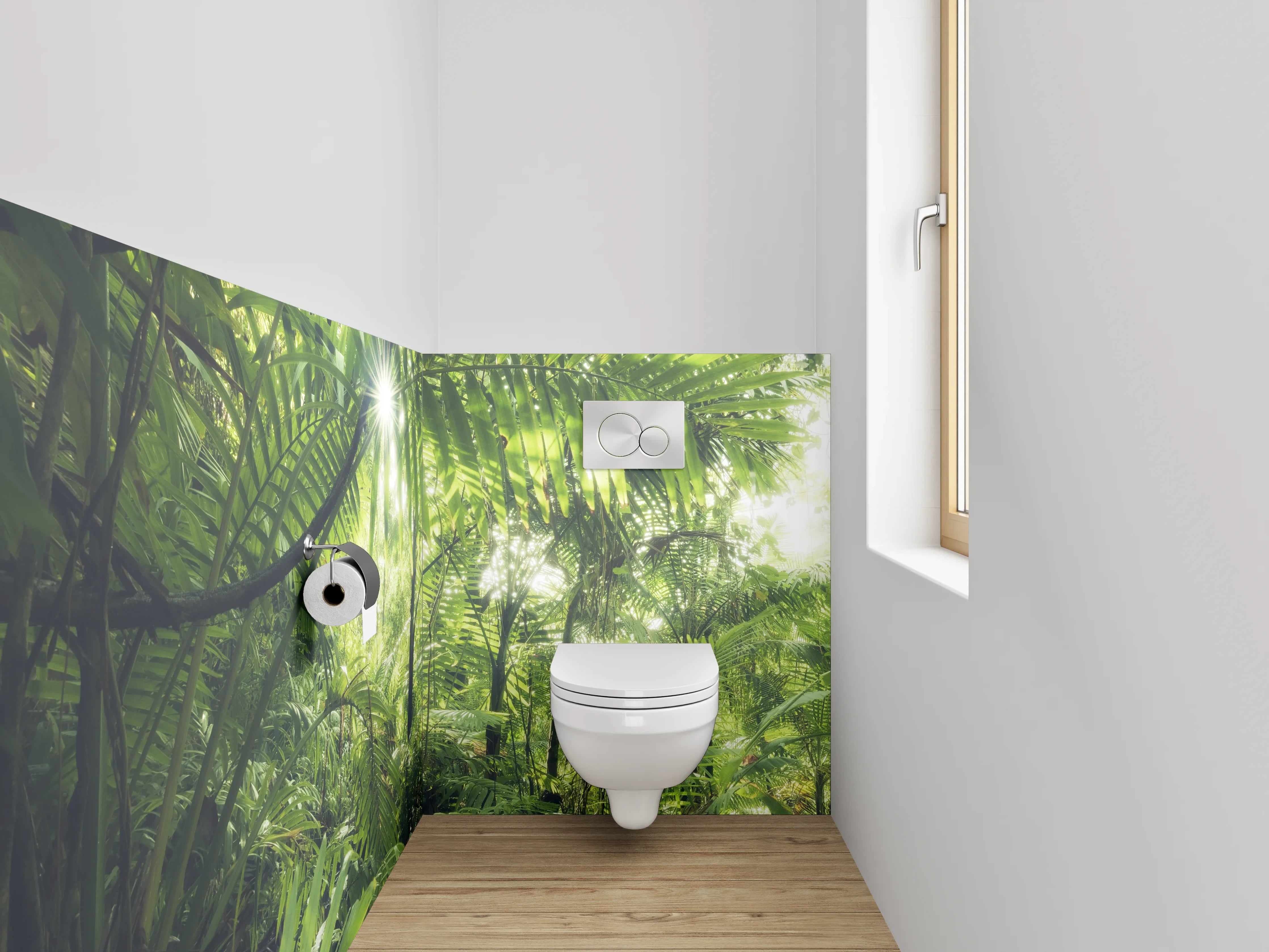 WC-Rückwand - Dschungel Sonnenstrahlen Wandmotiv