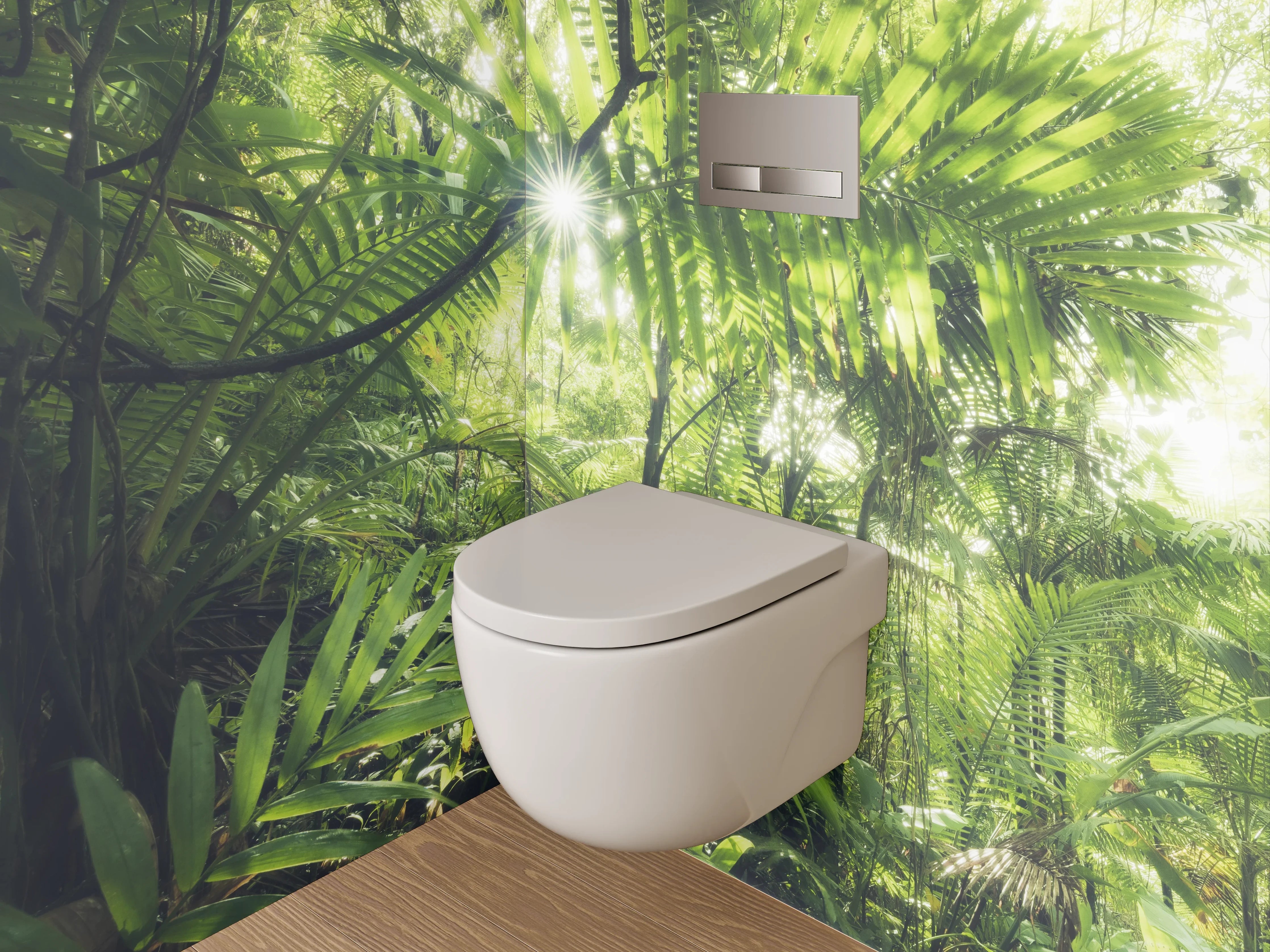 WC-Rückwand - Dschungel Sonnenstrahlen Wandmotiv
