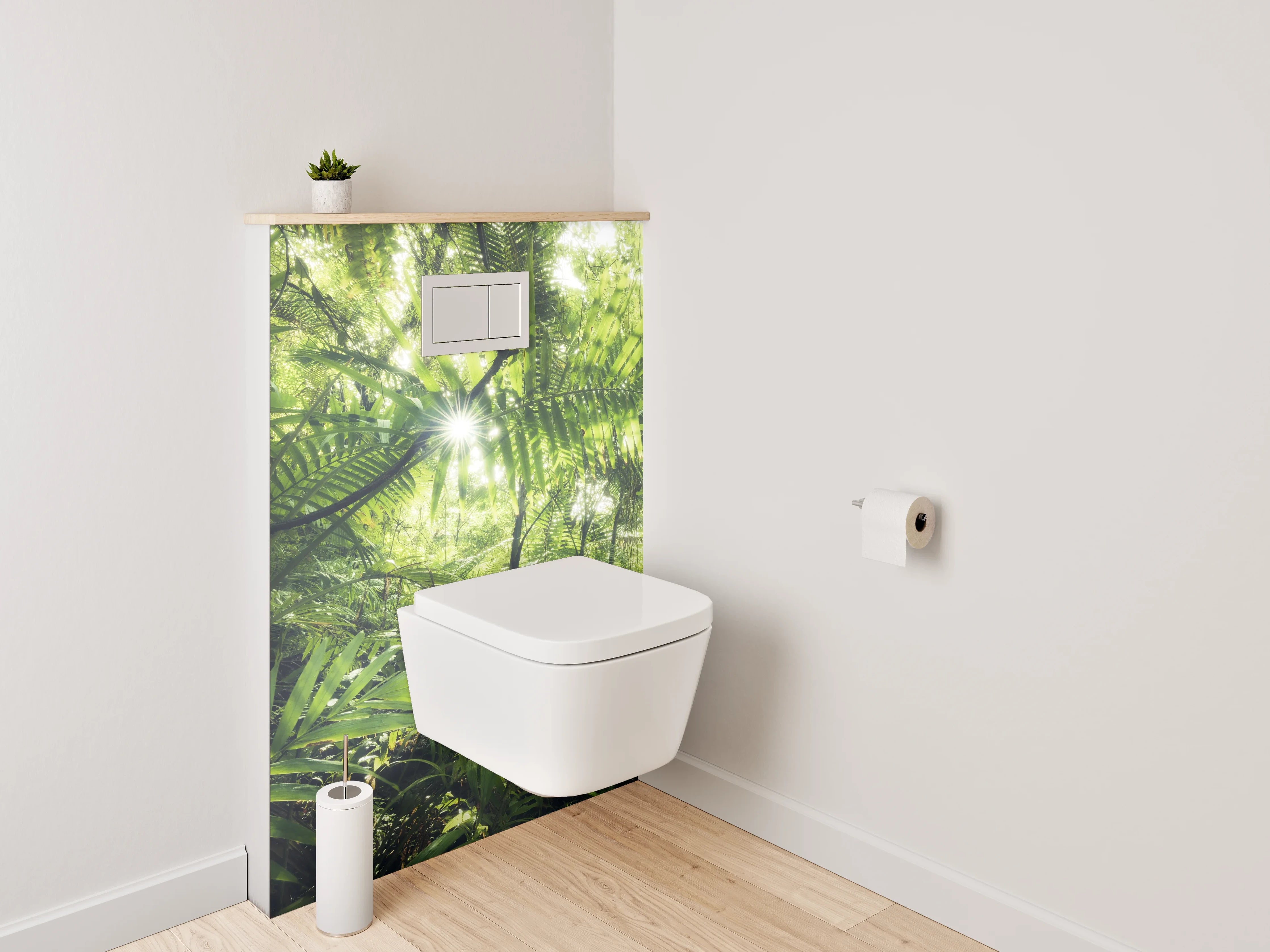 WC-Rückwand - Dschungel Sonnenstrahlen Wandmotiv