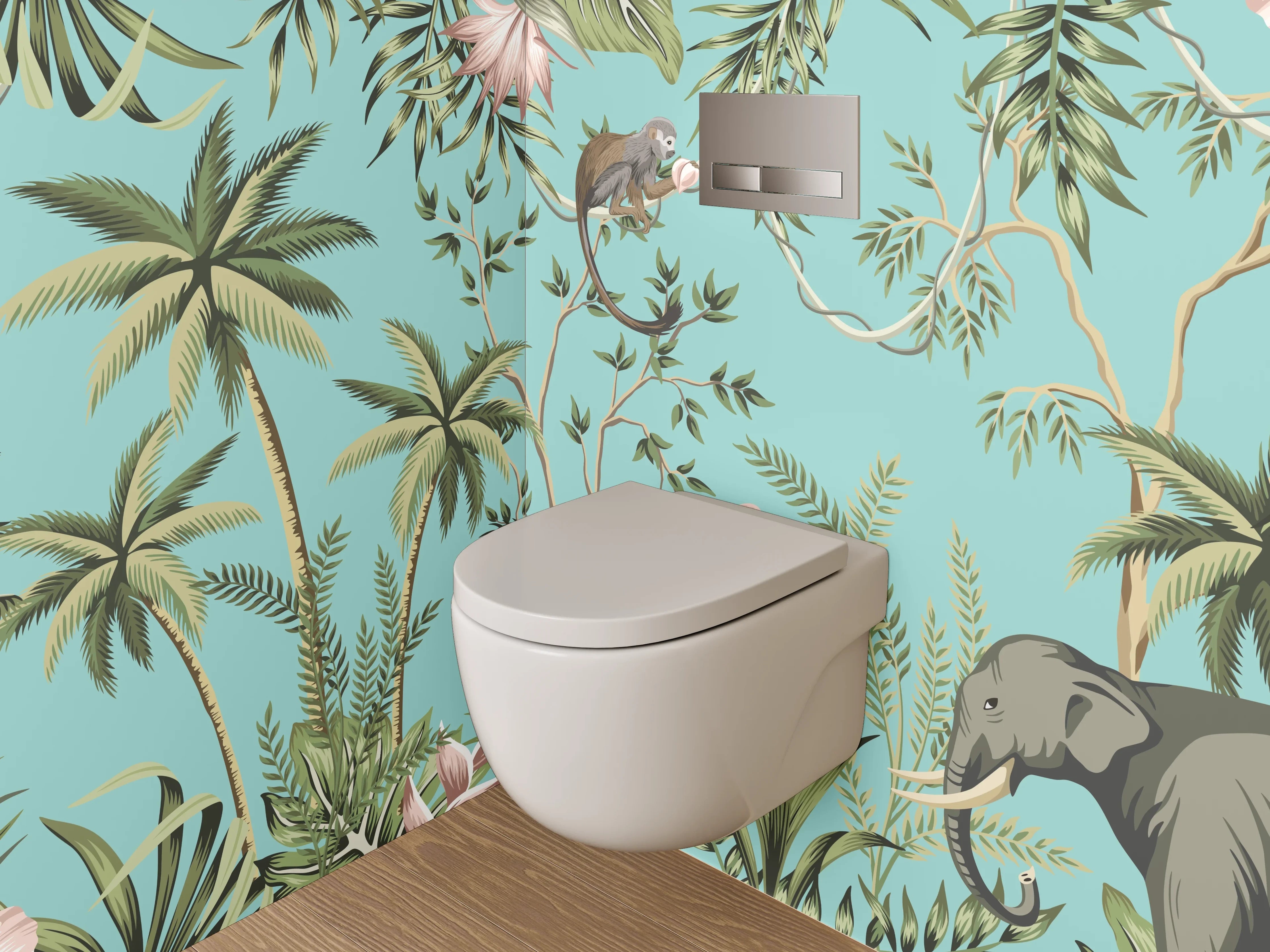 WC-Rückwand - Dschungel Tiere Illustration Tapete