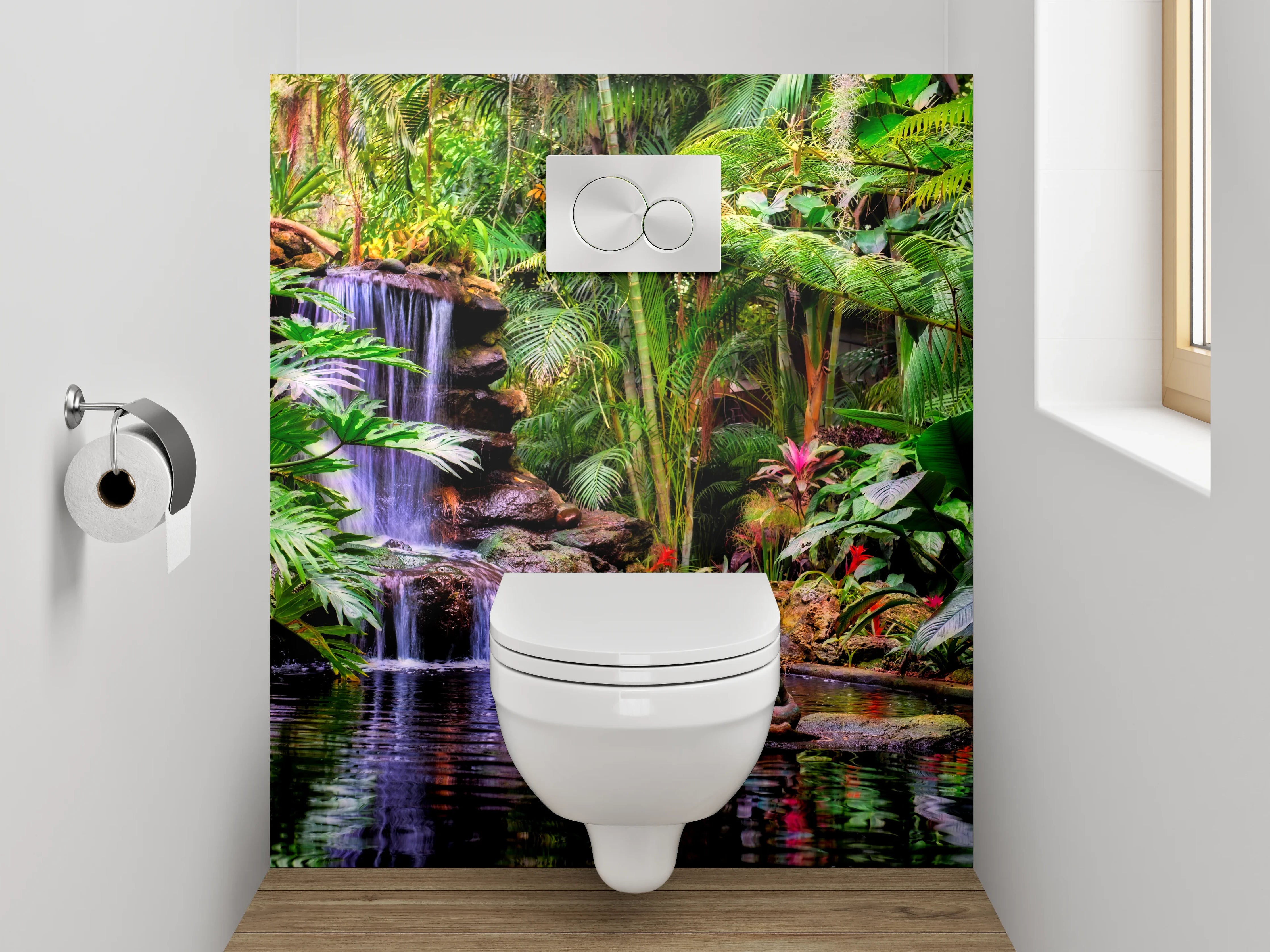 WC-Rückwand - Dschungel Wasserfall mit Buddha-Statue