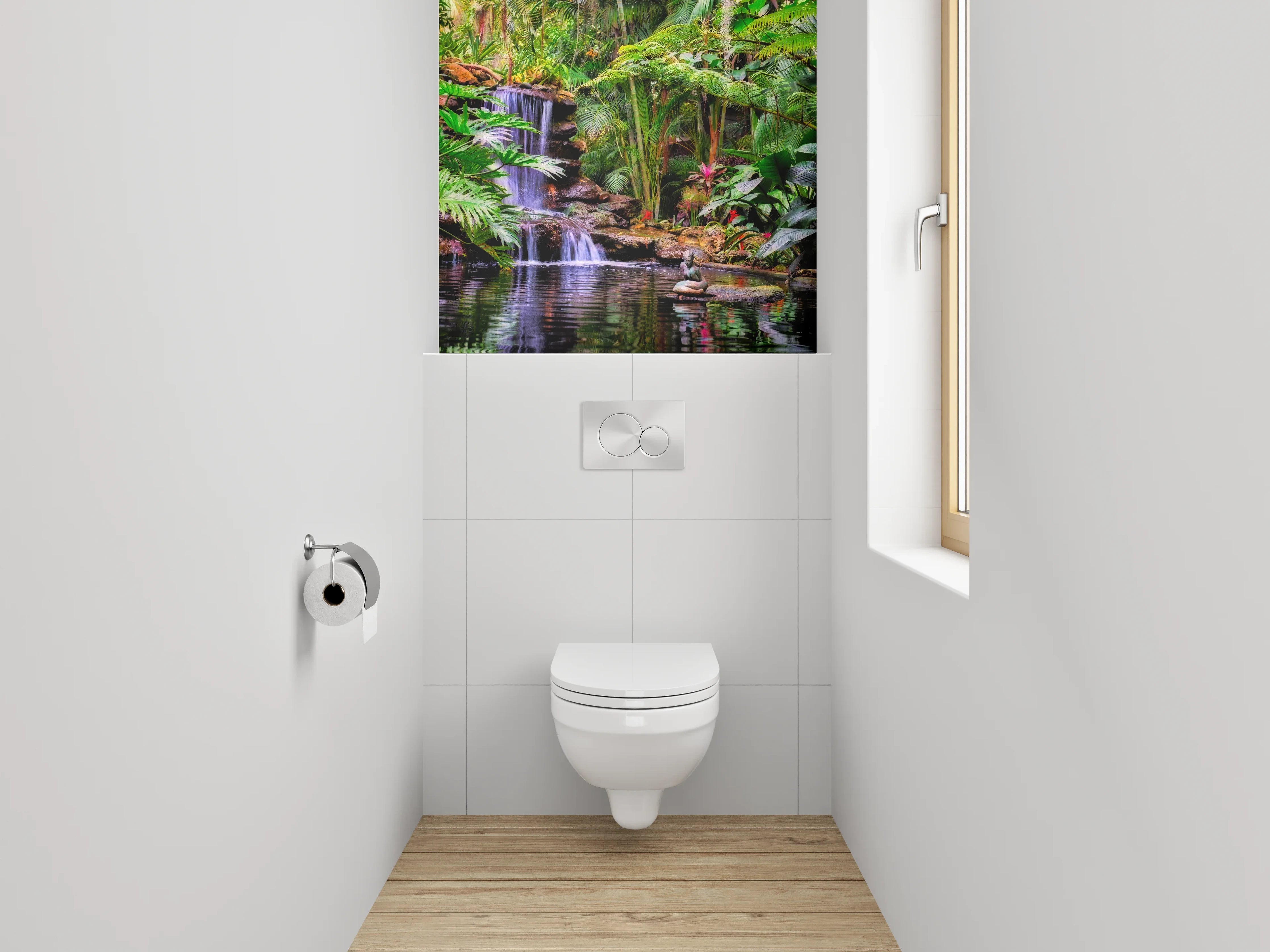 WC-Rückwand - Dschungel Wasserfall mit Buddha-Statue