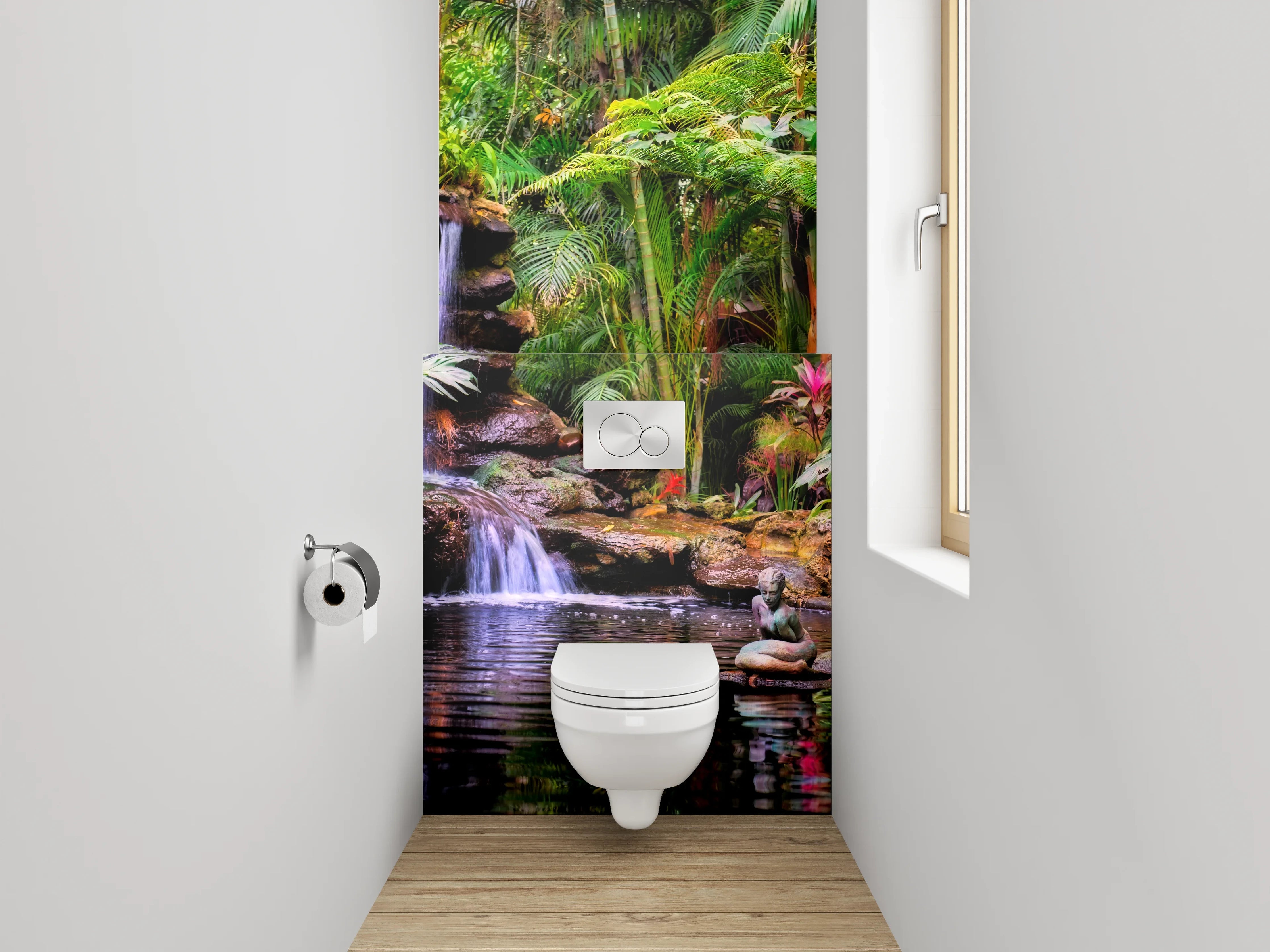 WC-Rückwand - Dschungel Wasserfall mit Buddha-Statue