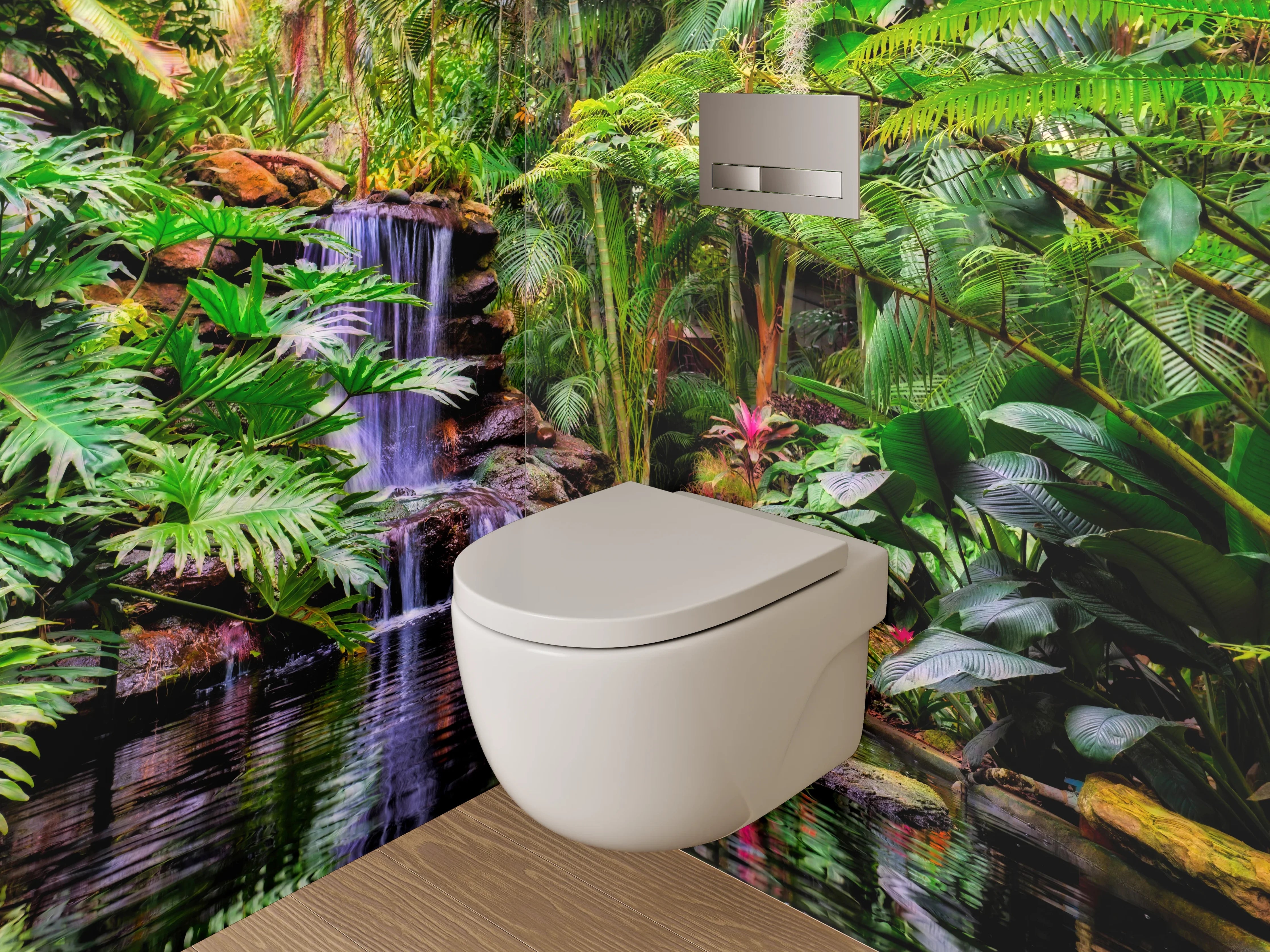 WC-Rückwand - Dschungel Wasserfall mit Buddha-Statue