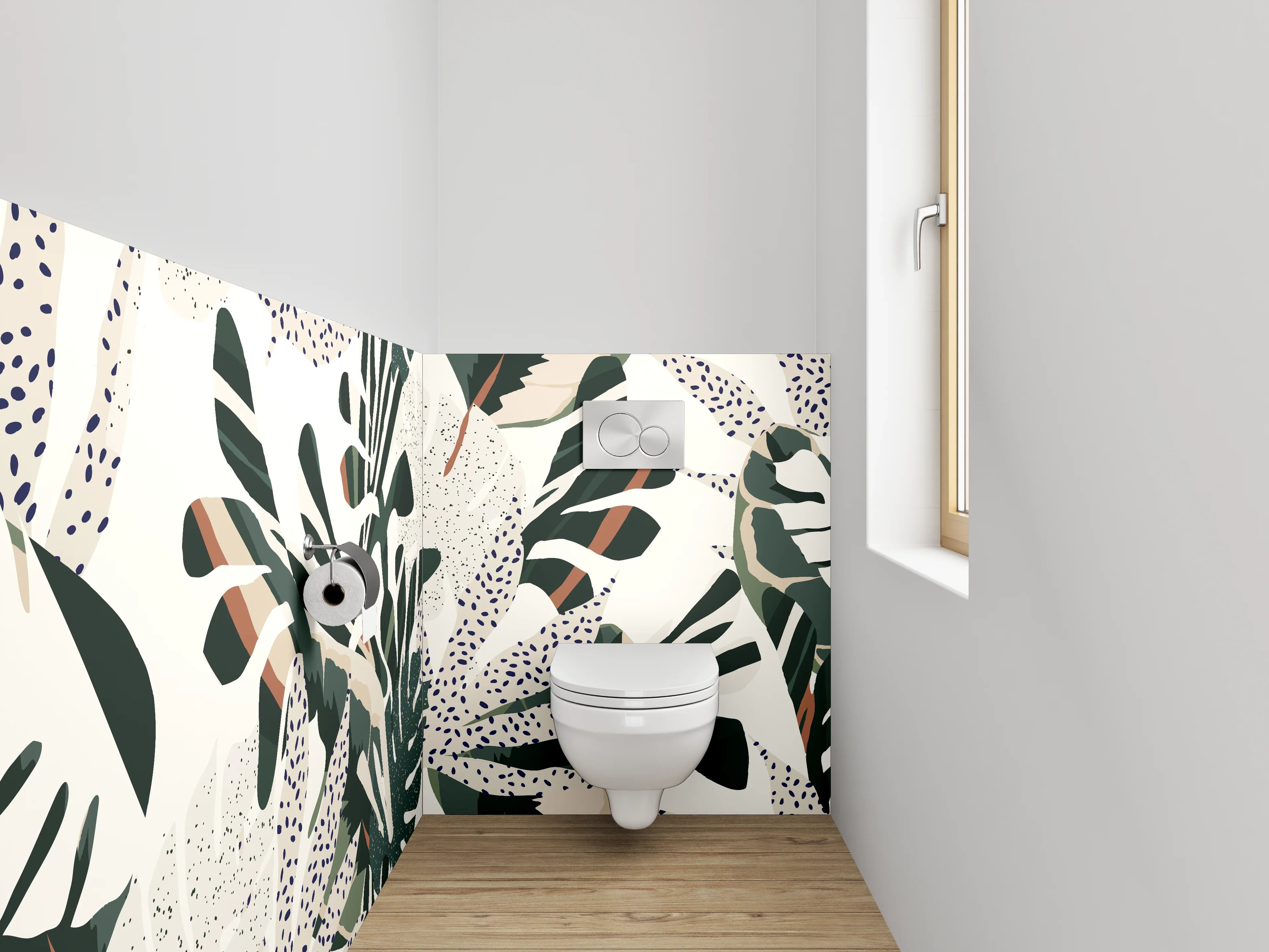 WC-Rückwand - Dschungel mit exotischen Blättern
