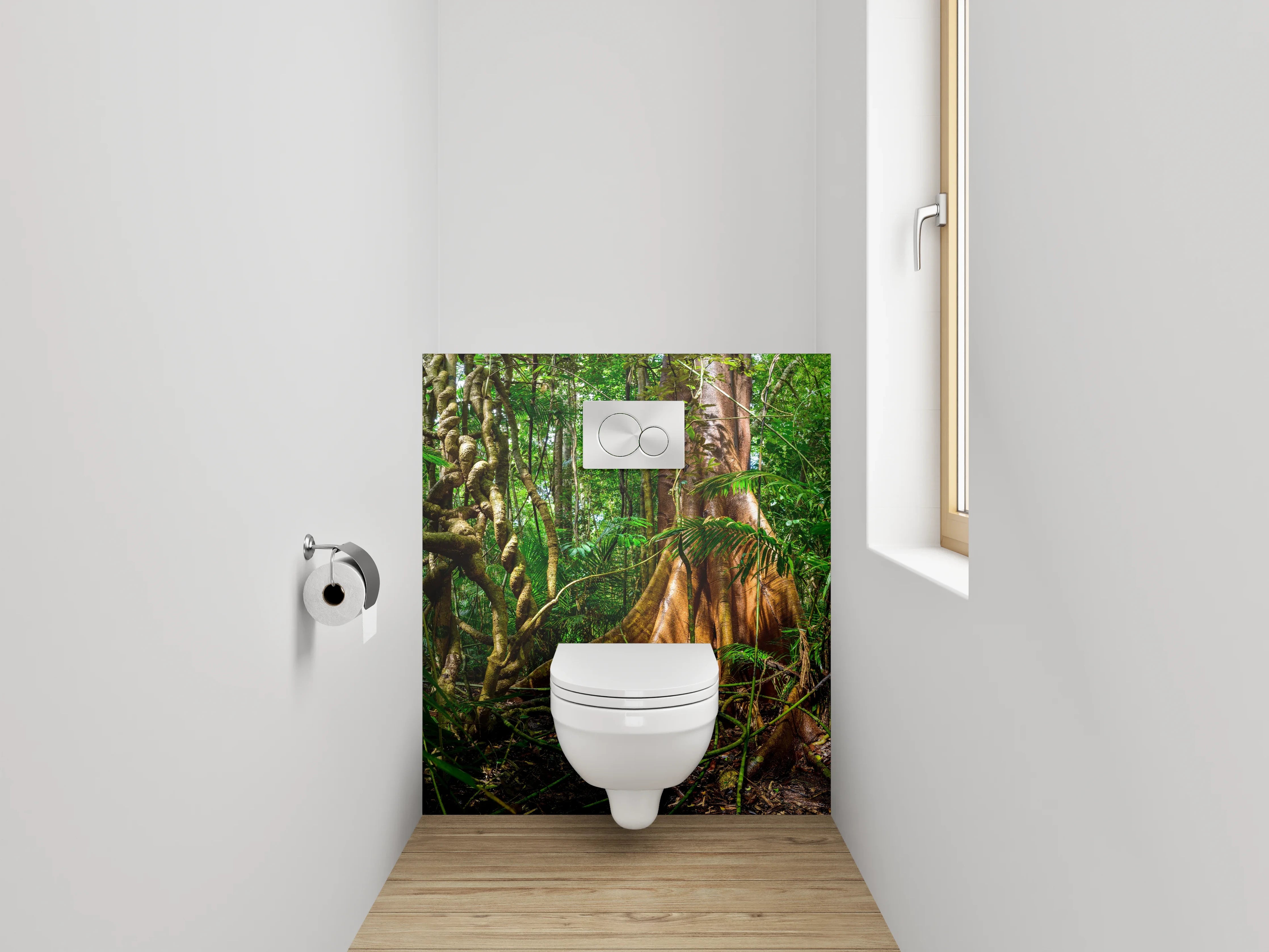 WC-Rückwand - Dschungel mit uraltem Baumstumpf