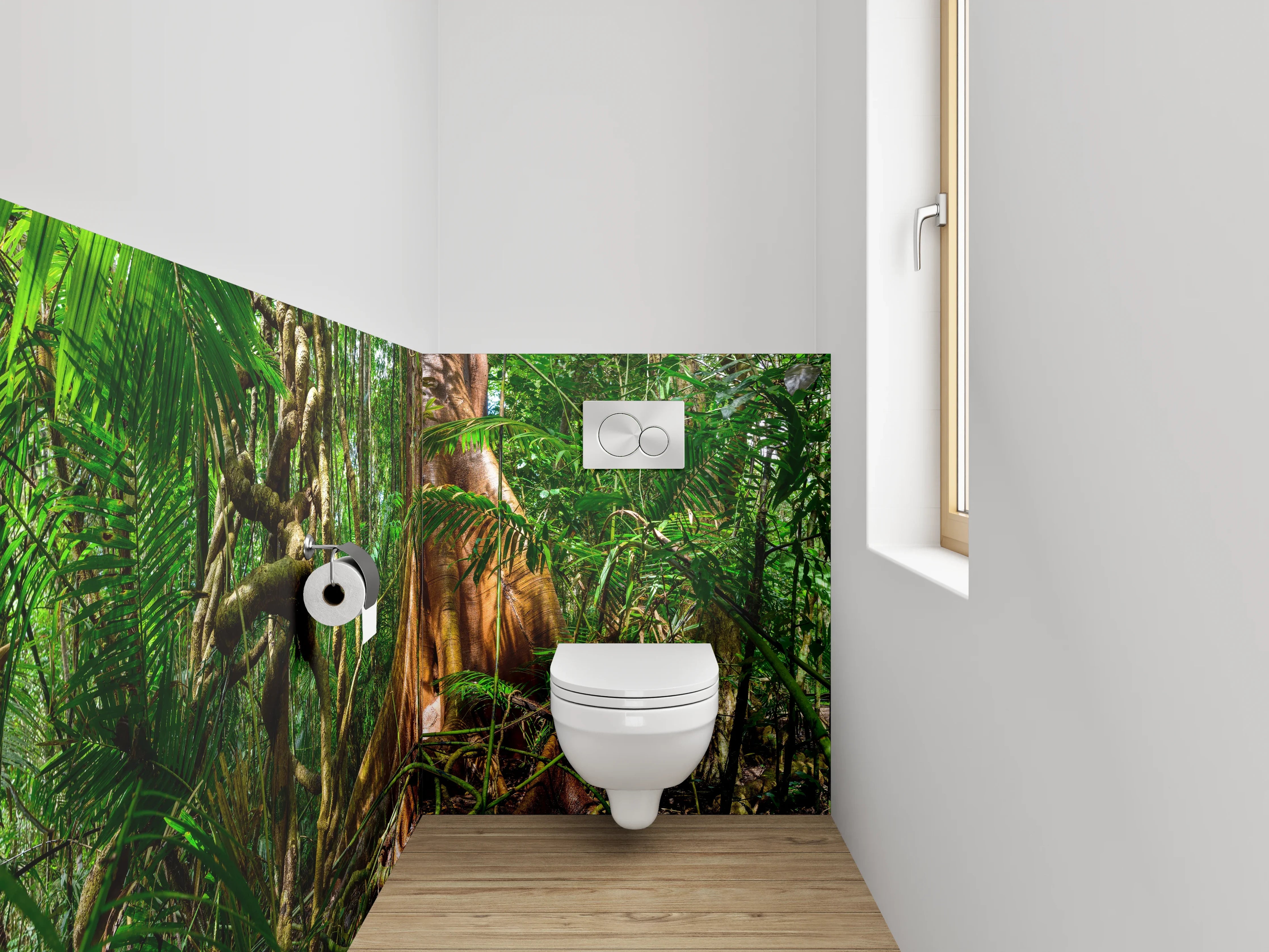WC-Rückwand - Dschungel mit uraltem Baumstumpf