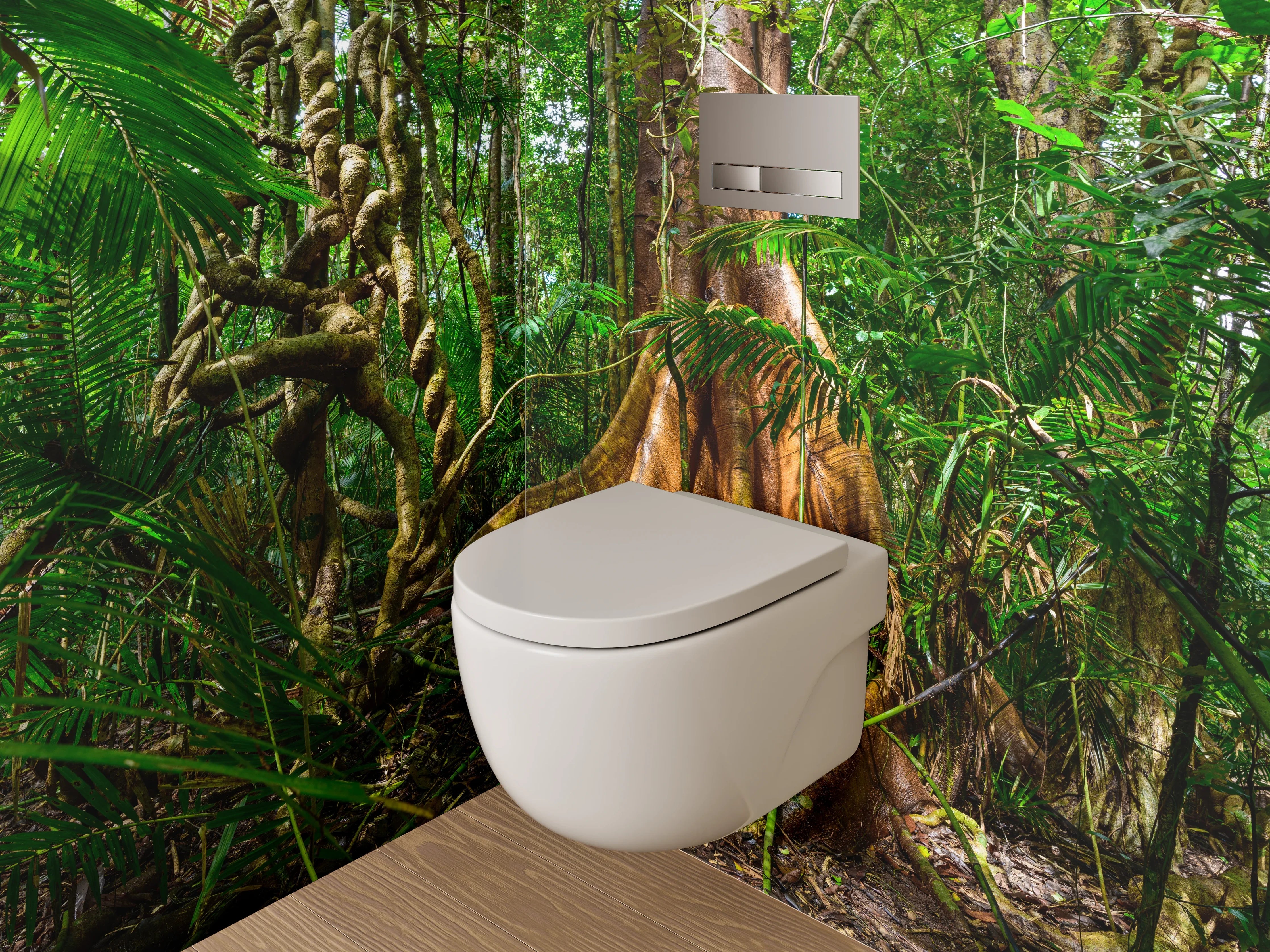 WC-Rückwand - Dschungel mit uraltem Baumstumpf