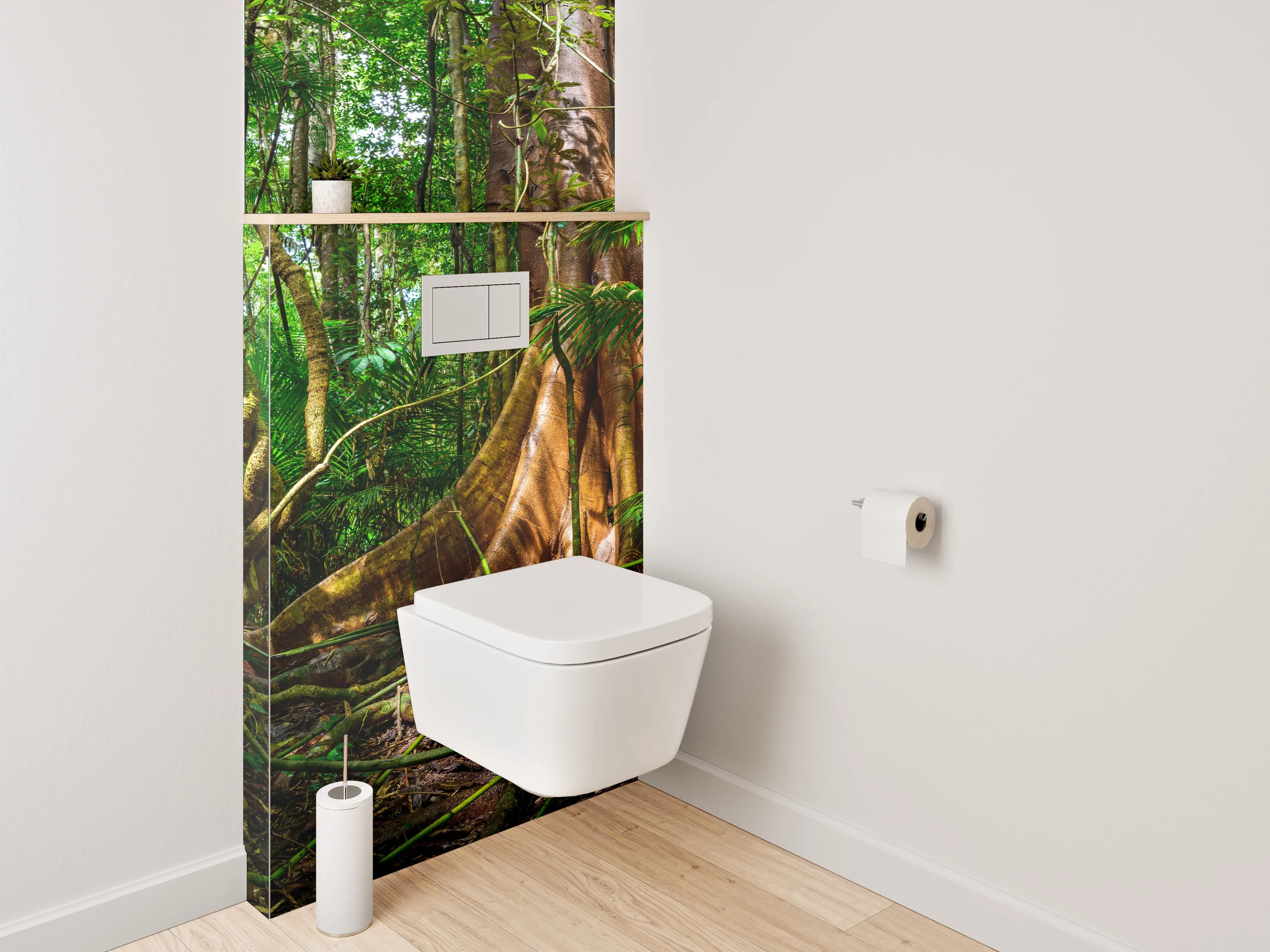 WC-Rückwand - Dschungel mit uraltem Baumstumpf