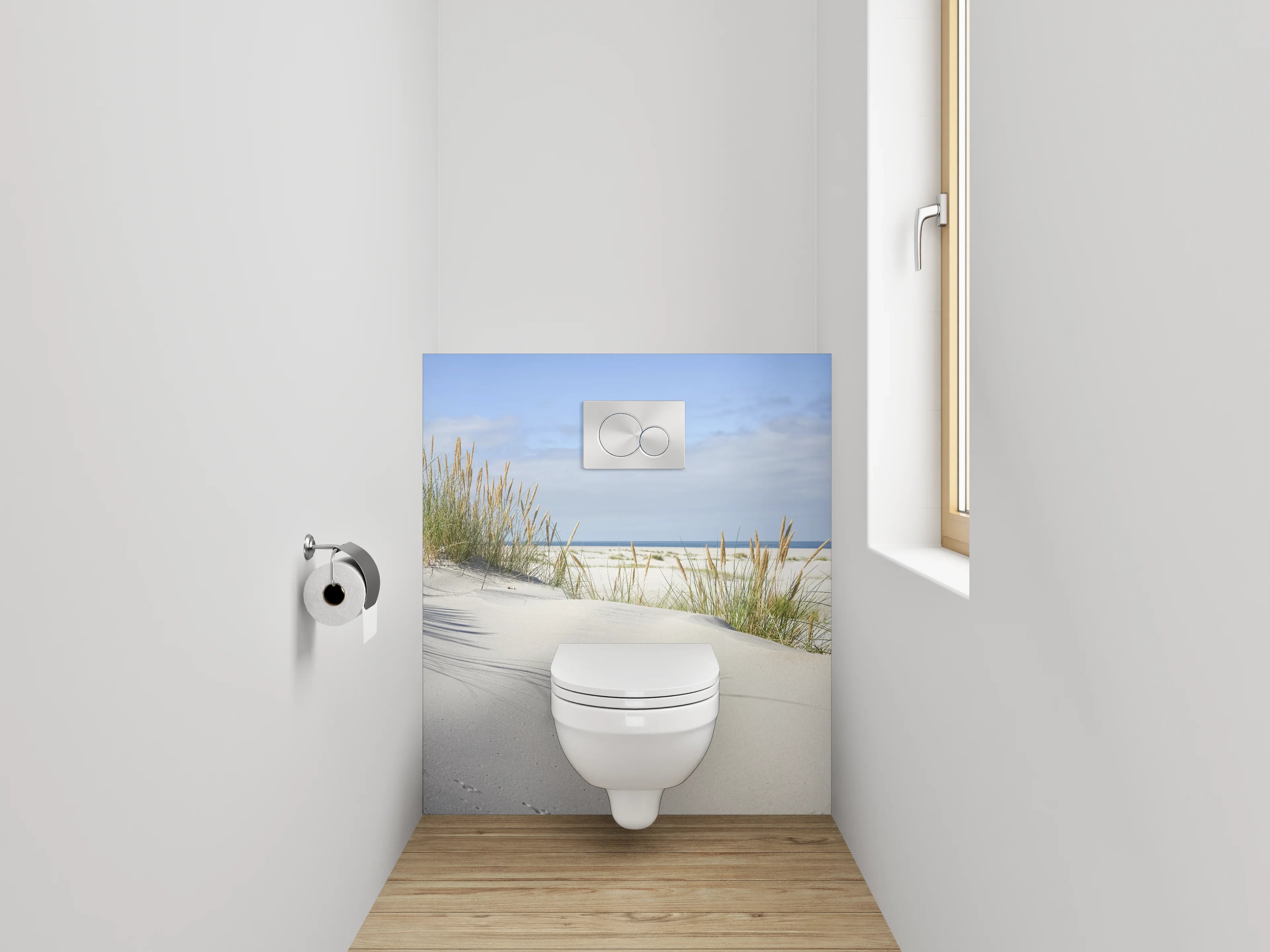 WC-Rückwand - Dünenlandschaft mit Strand und Meerblick