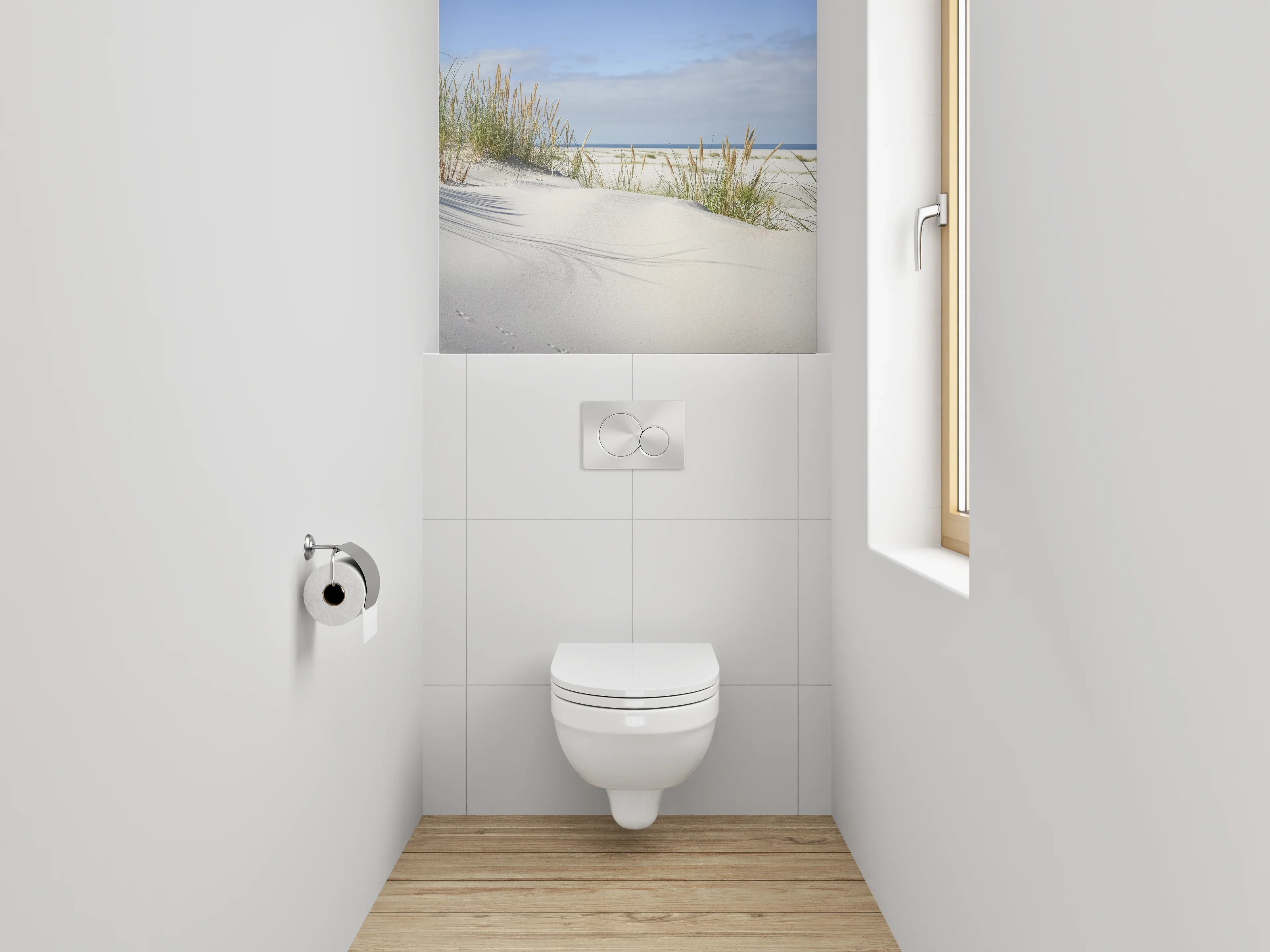 WC-Rückwand - Dünenlandschaft mit Strand und Meerblick