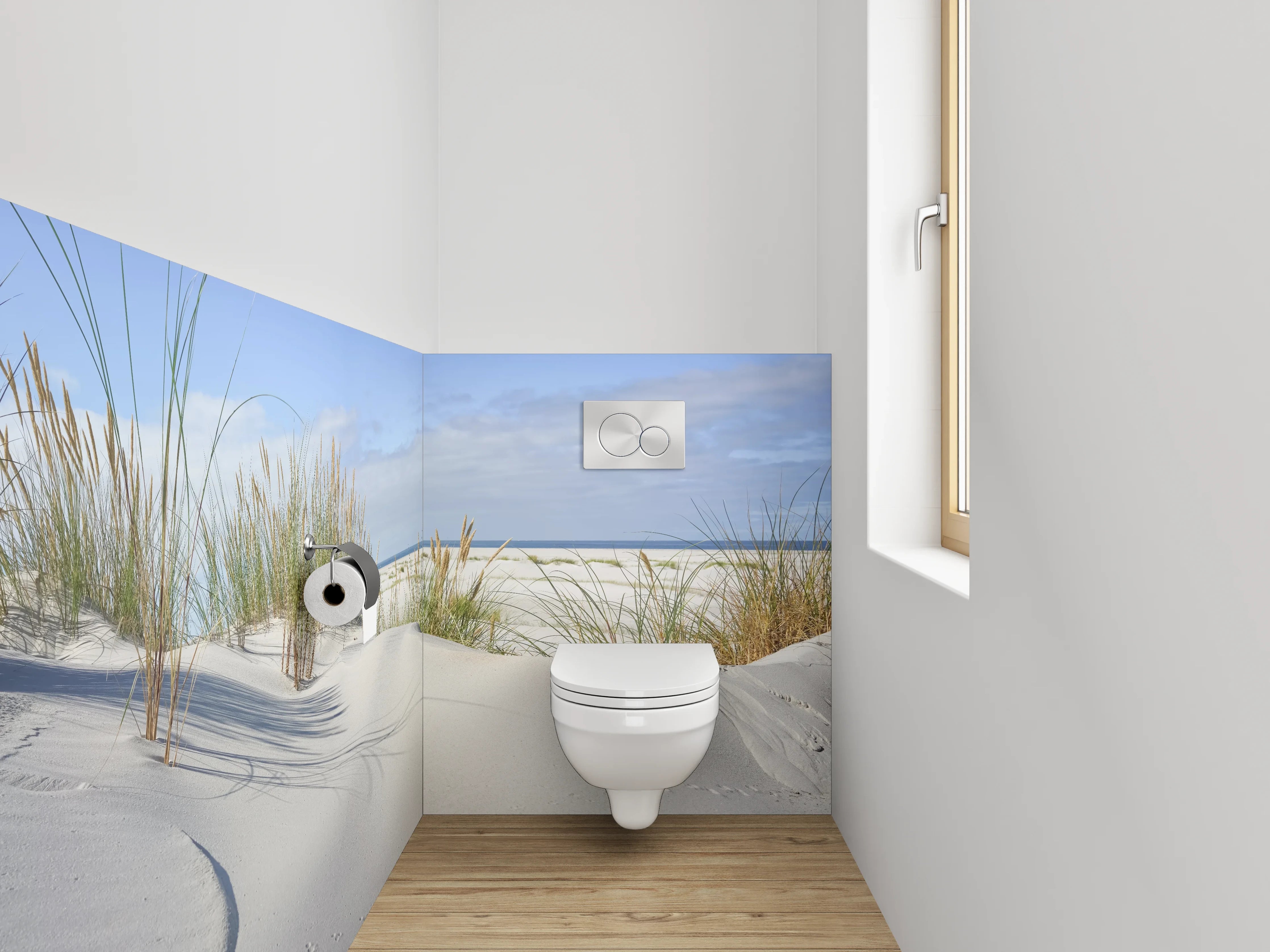 WC-Rückwand - Dünenlandschaft mit Strand und Meerblick