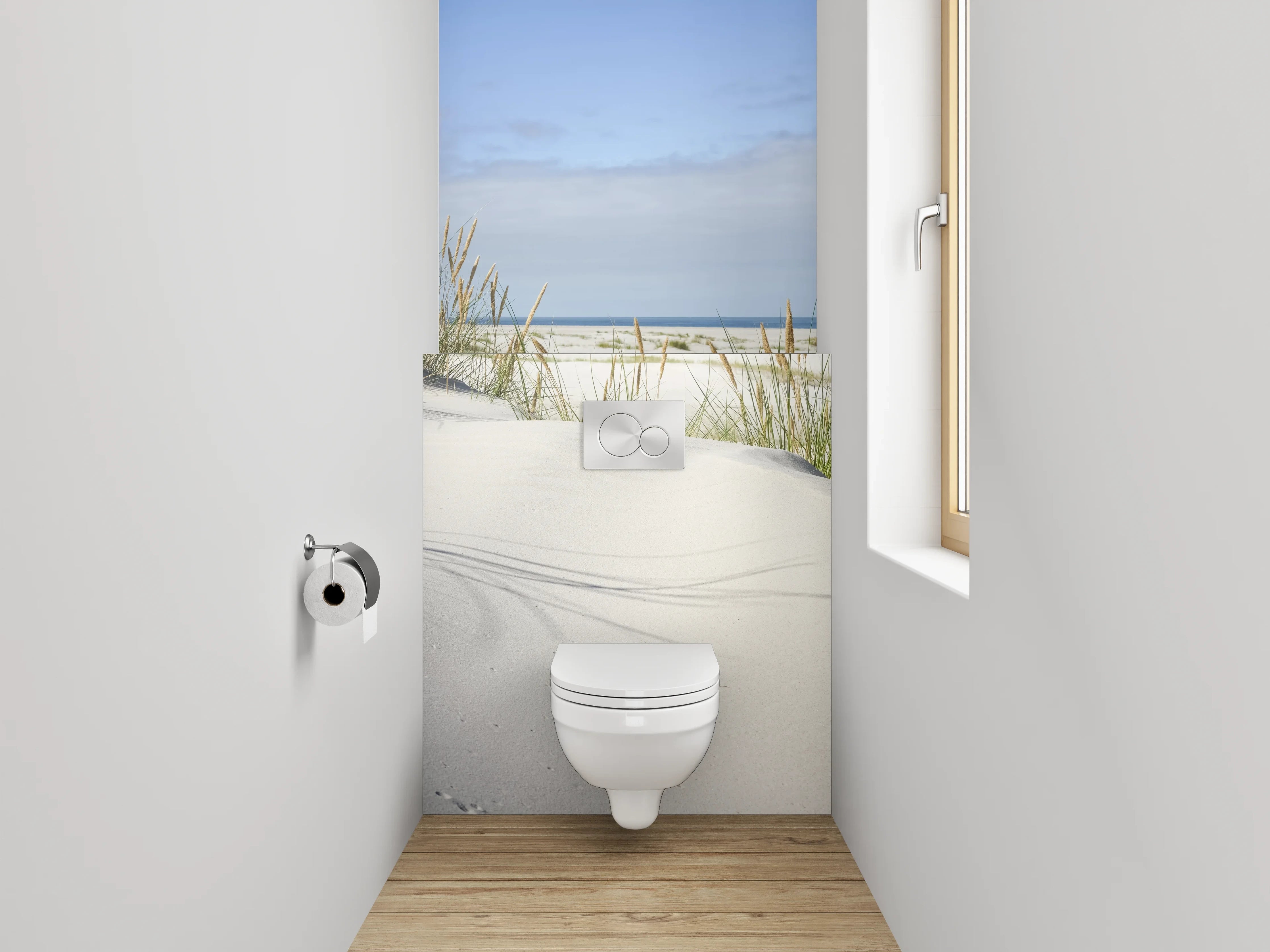 WC-Rückwand - Dünenlandschaft mit Strand und Meerblick