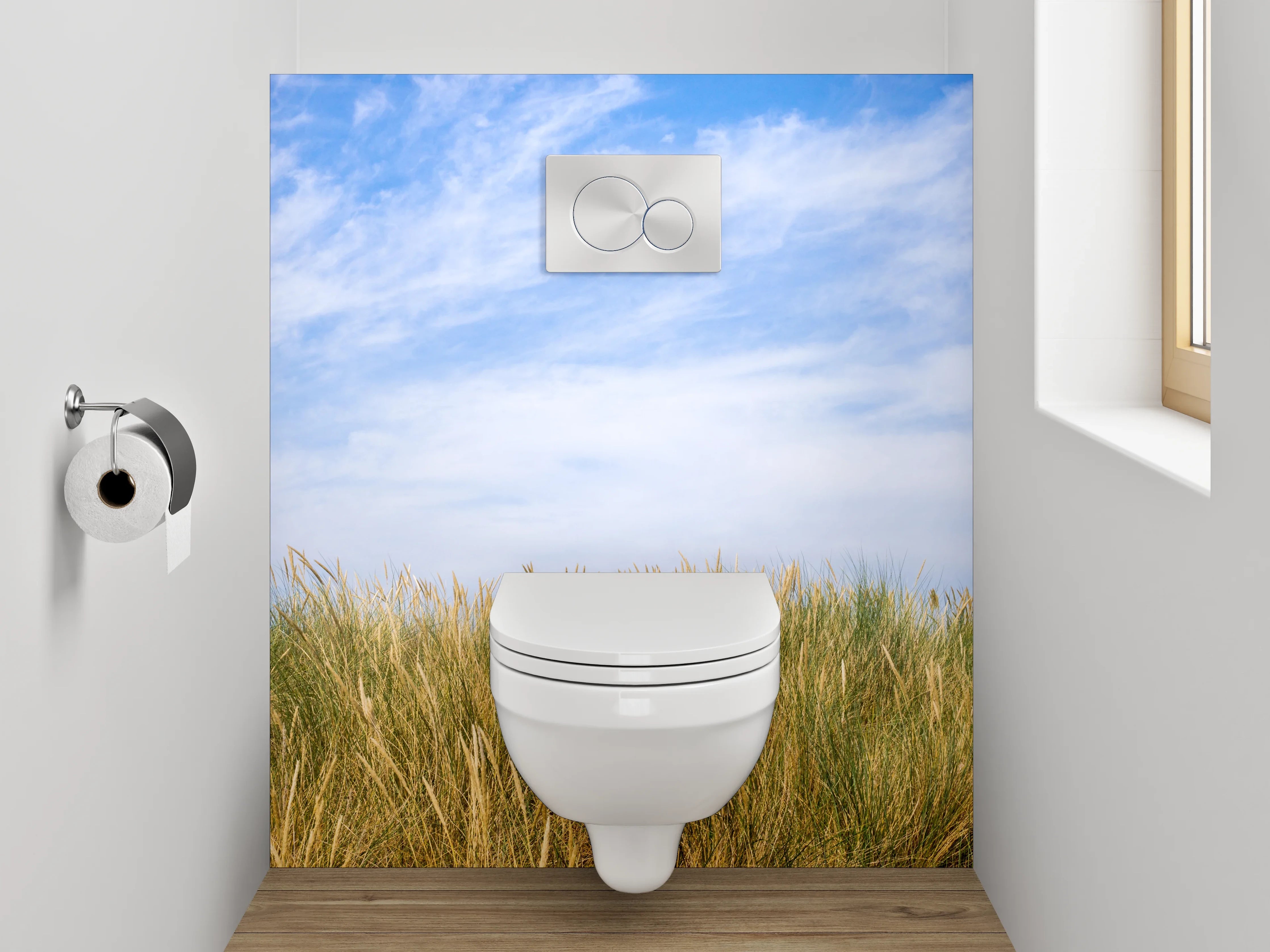 WC-Rückwand - Dünenlandschaft unter blauem Himmel