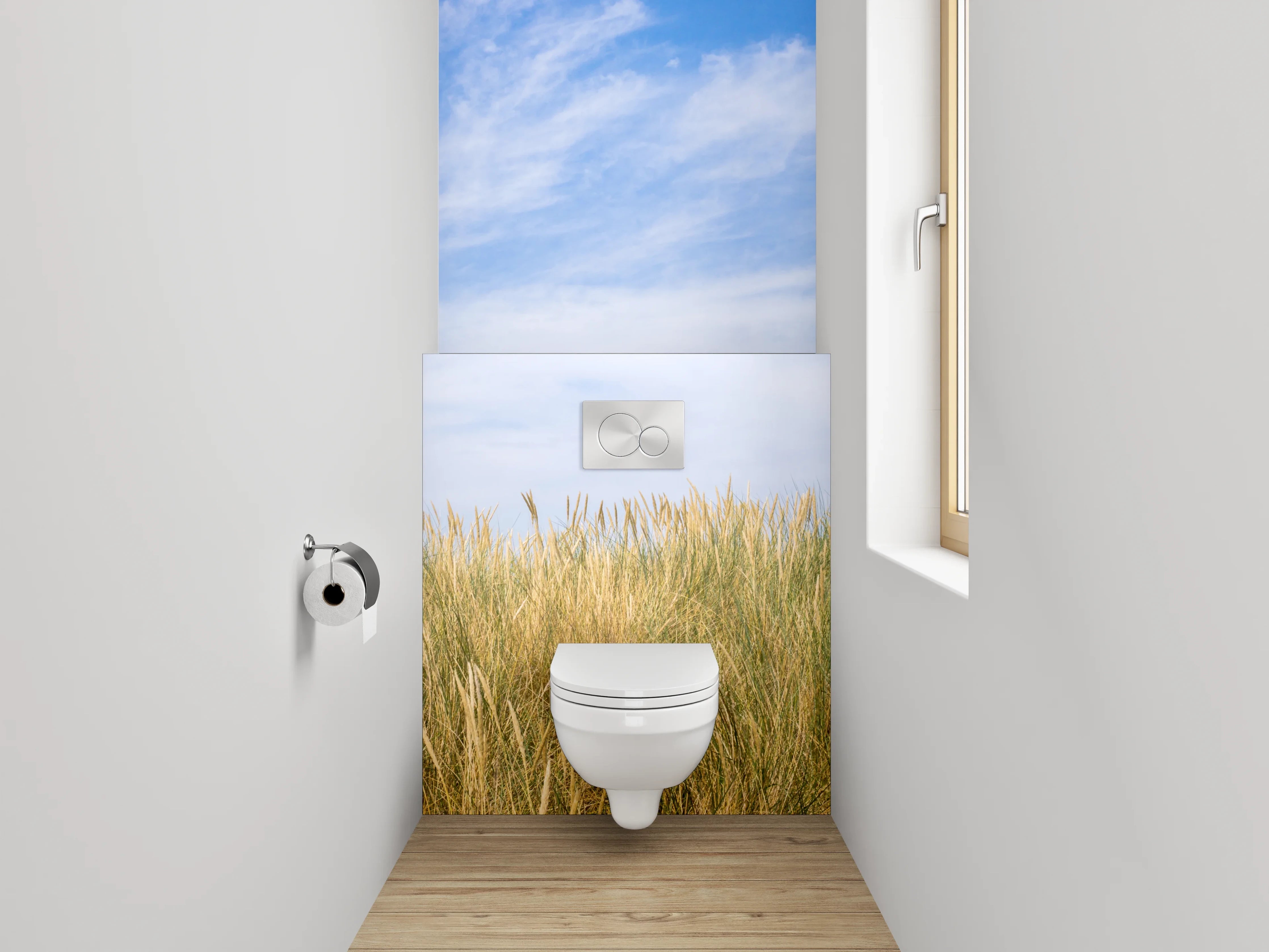 WC-Rückwand - Dünenlandschaft unter blauem Himmel