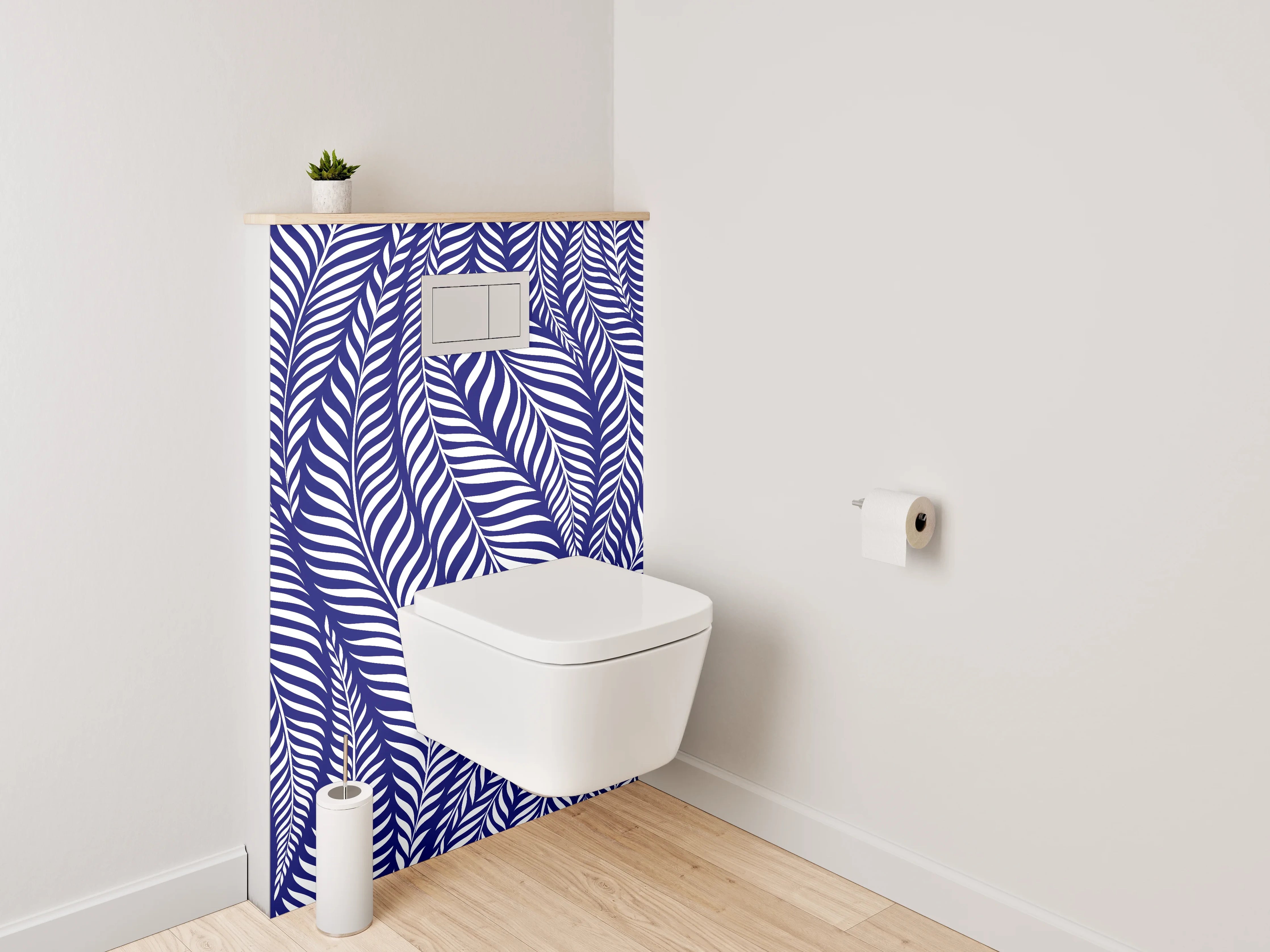 WC-Rückwand - Dunkelblaues Blättermuster modern minimalistisch
