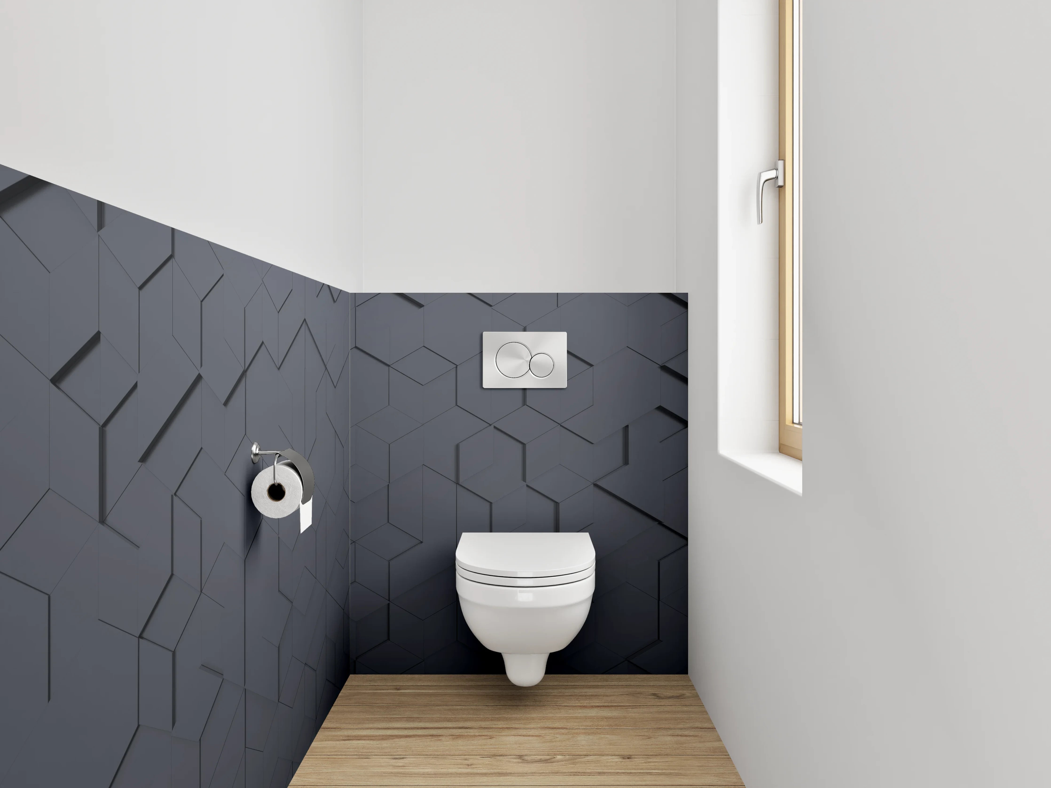WC-Rückwand - Dunkelgraues 3D-Geometriemuster