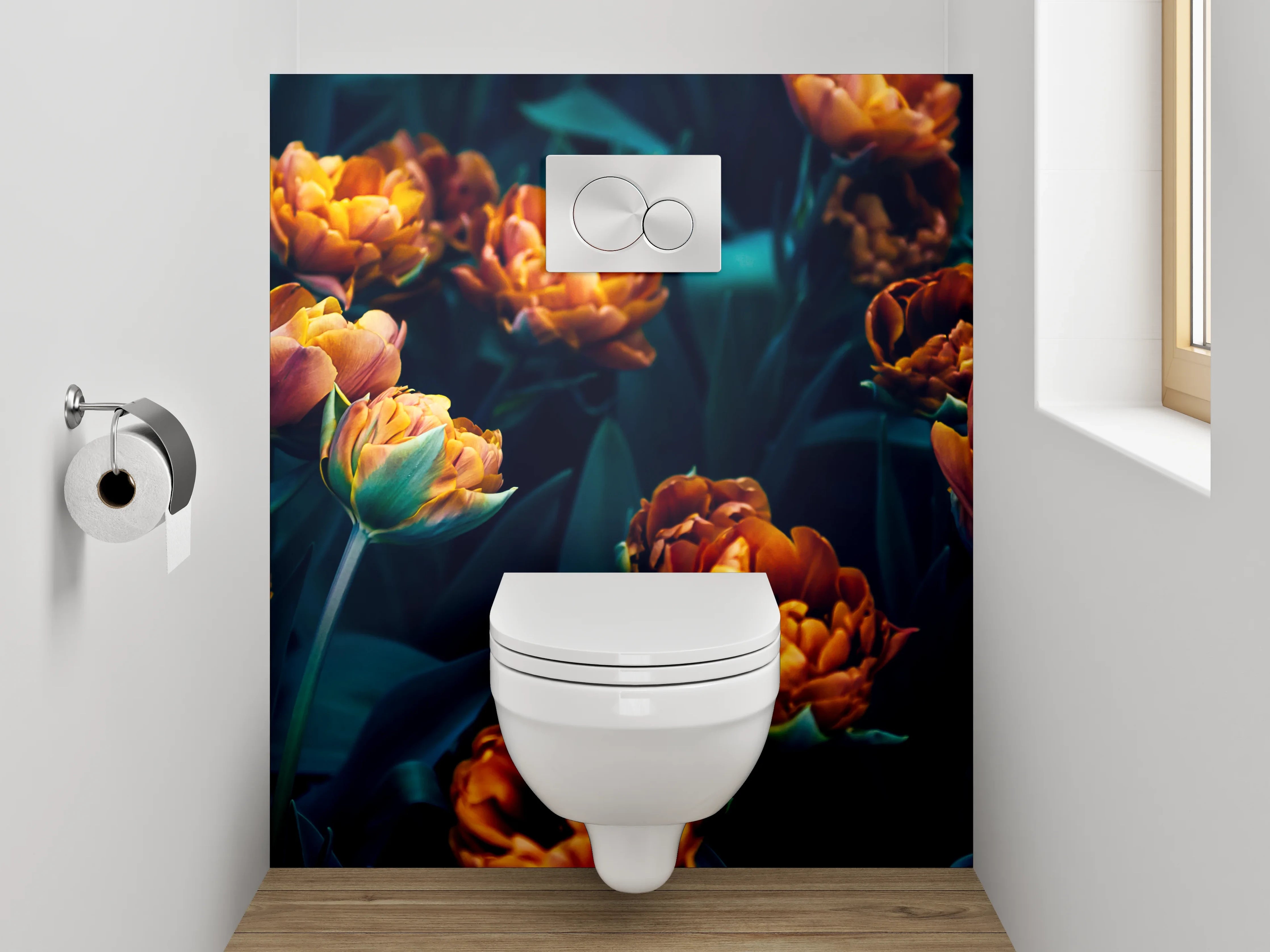 WC-Rückwand - Dunkelromantische Blumenpracht