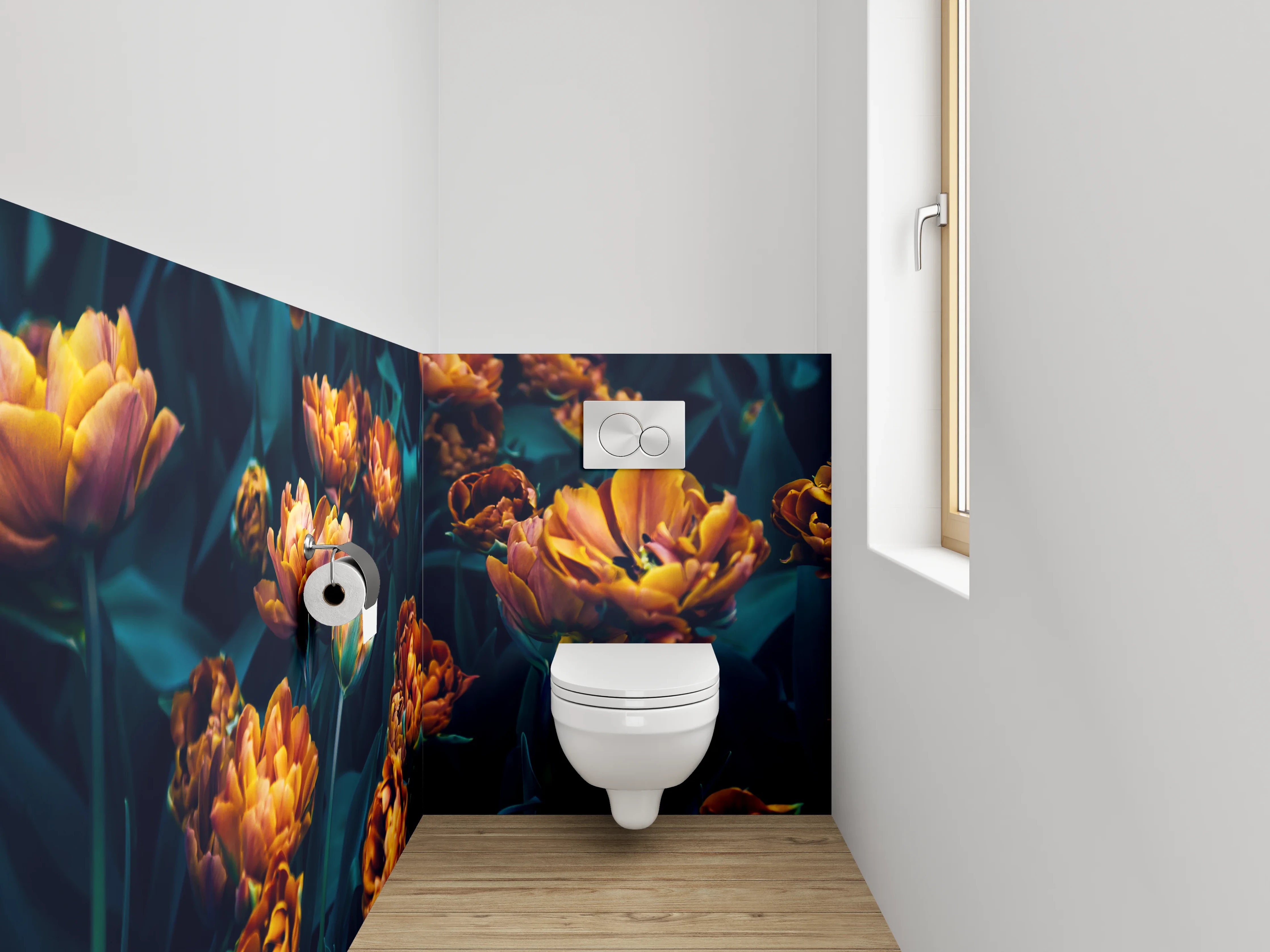 WC-Rückwand - Dunkelromantische Blumenpracht