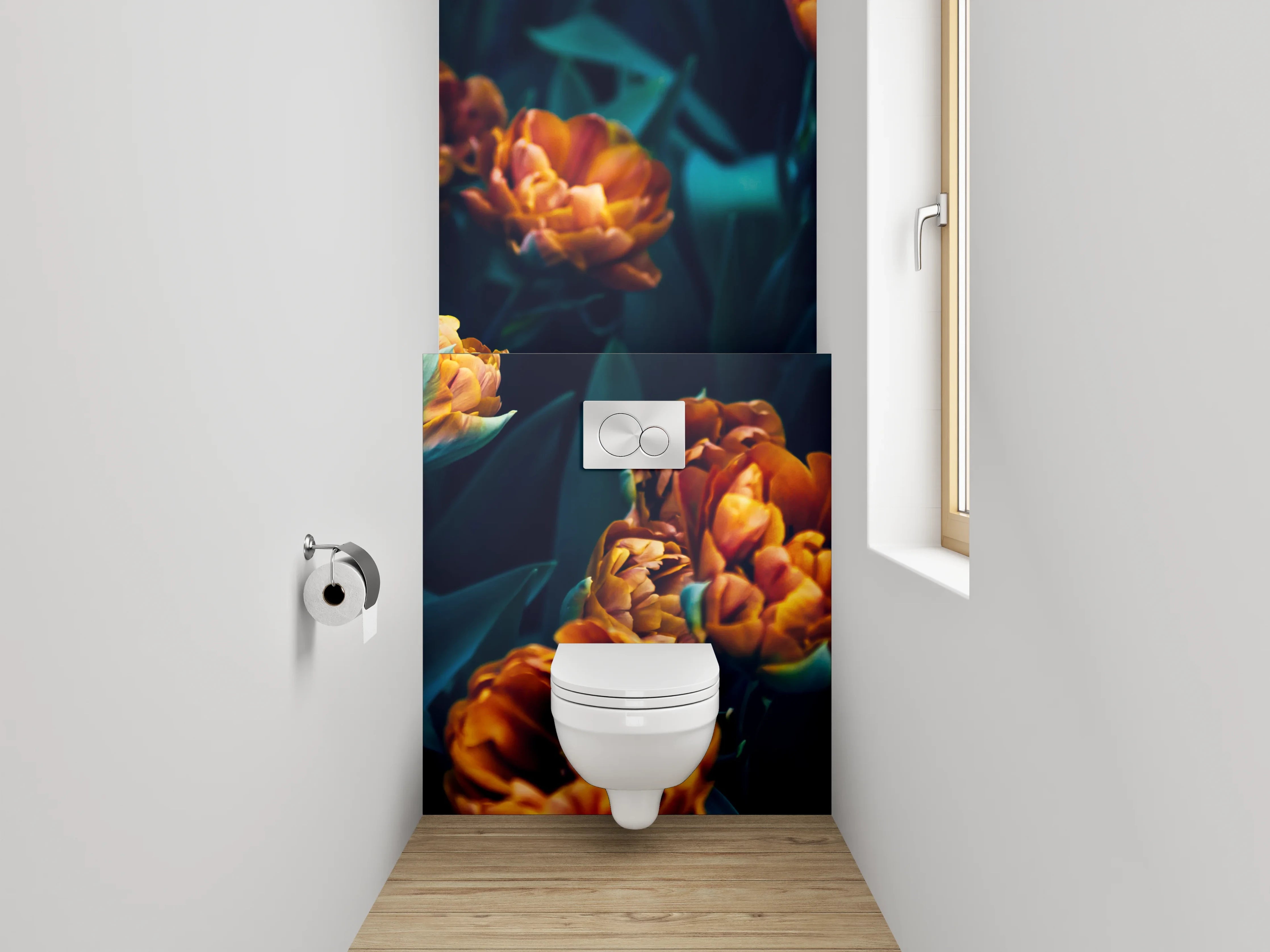 WC-Rückwand - Dunkelromantische Blumenpracht