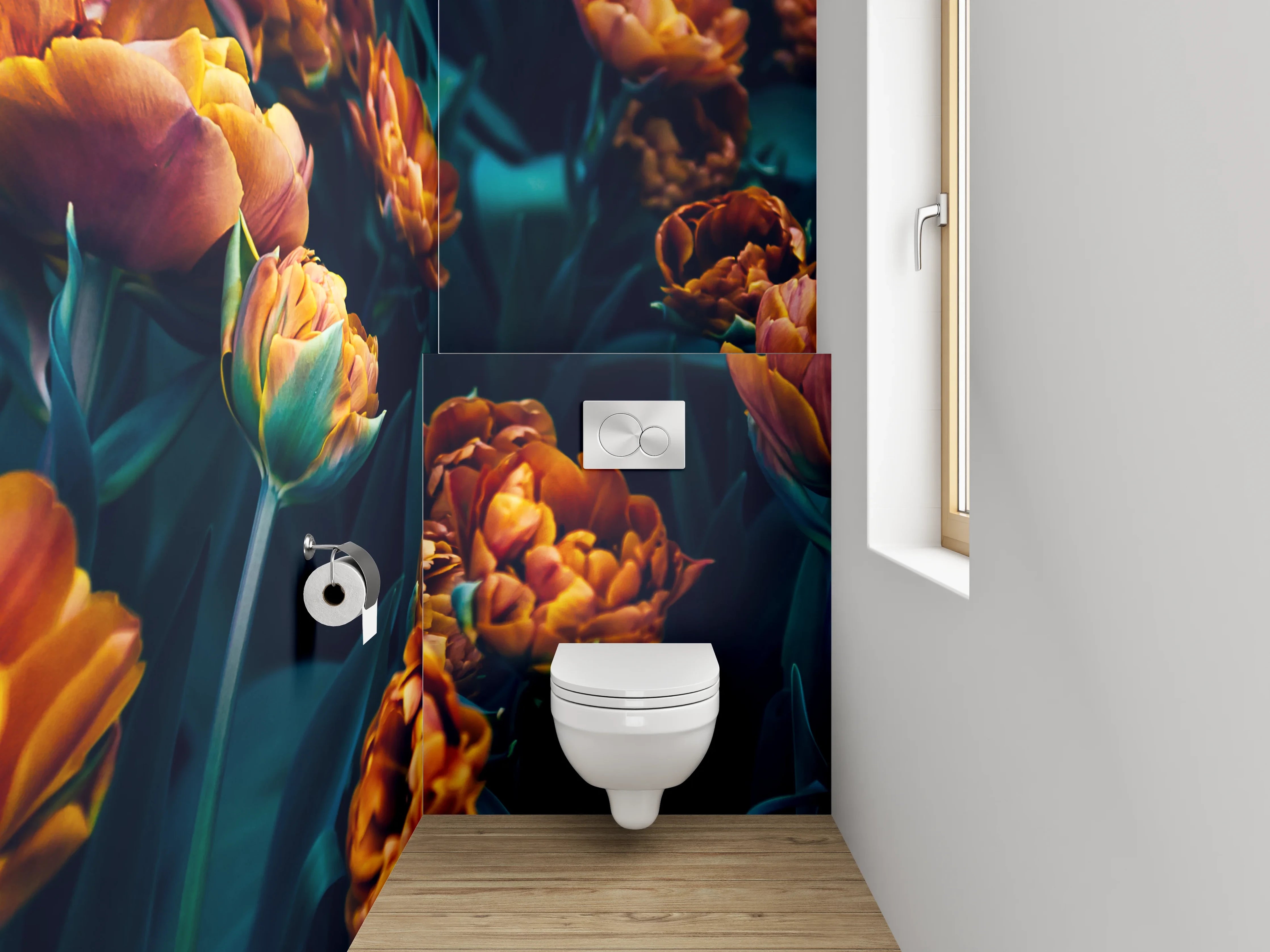 WC-Rückwand - Dunkelromantische Blumenpracht