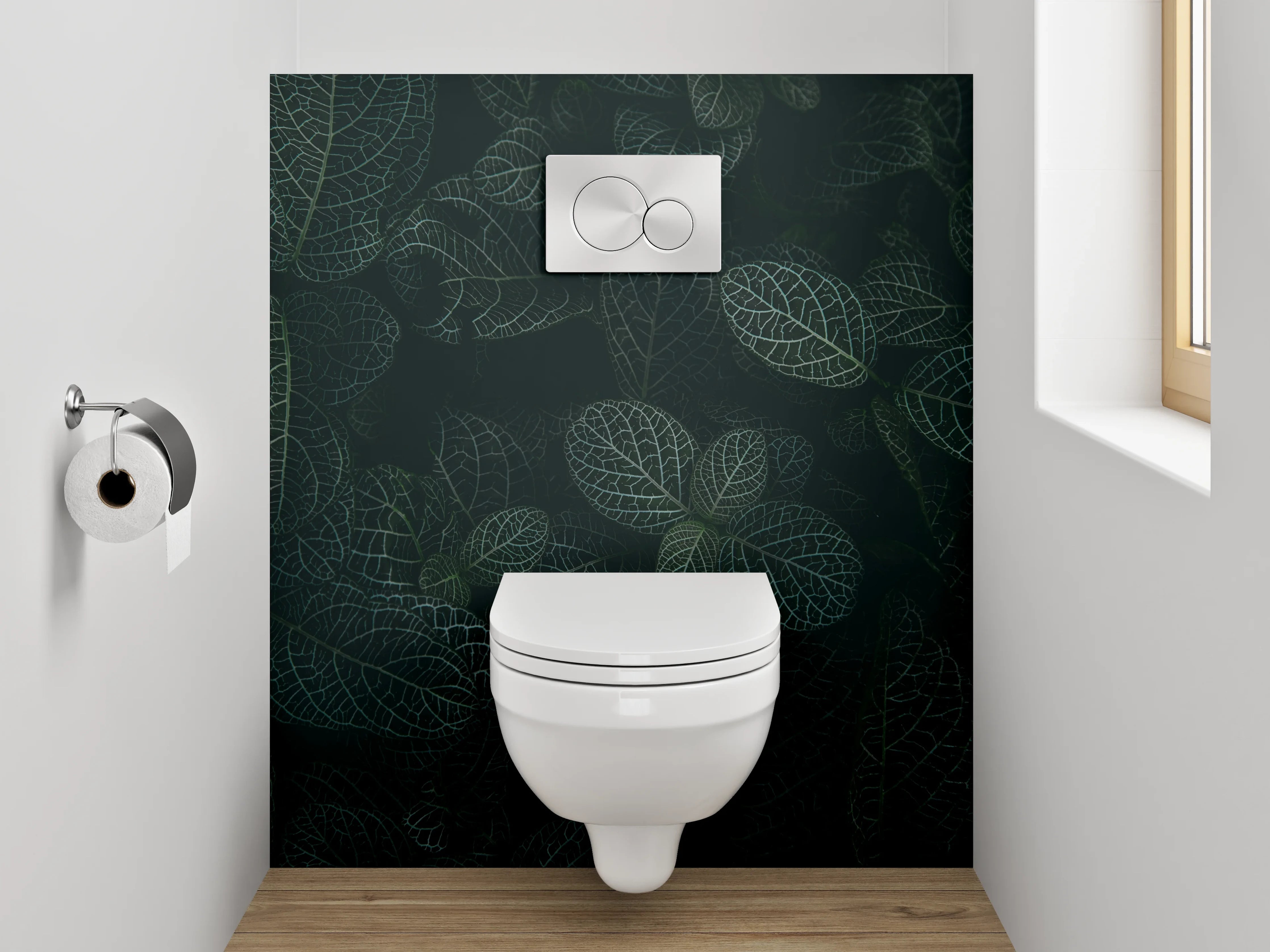 WC-Rückwand - Dunkle Blätter als Natur-Muster