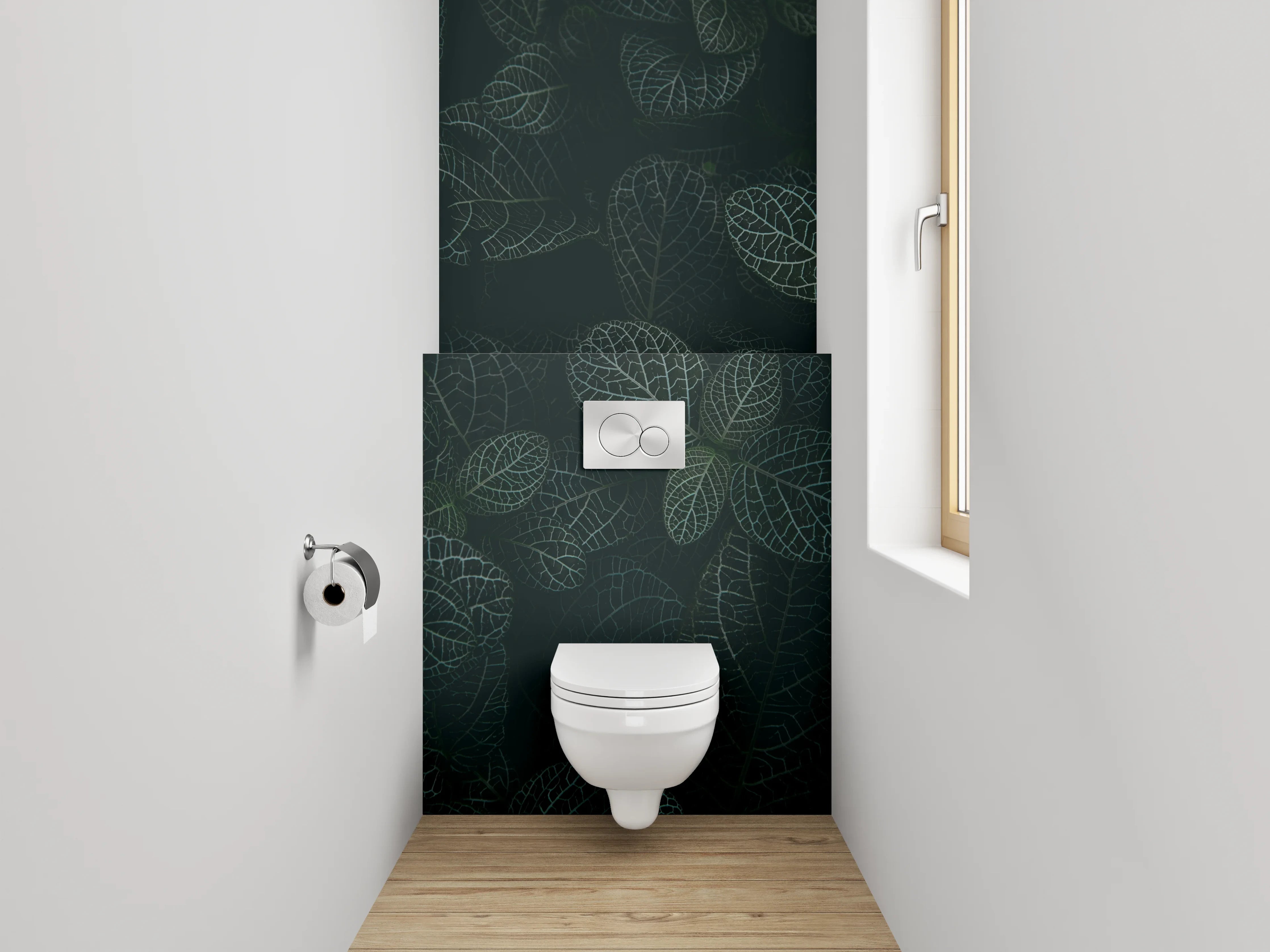 WC-Rückwand - Dunkle Blätter als Natur-Muster