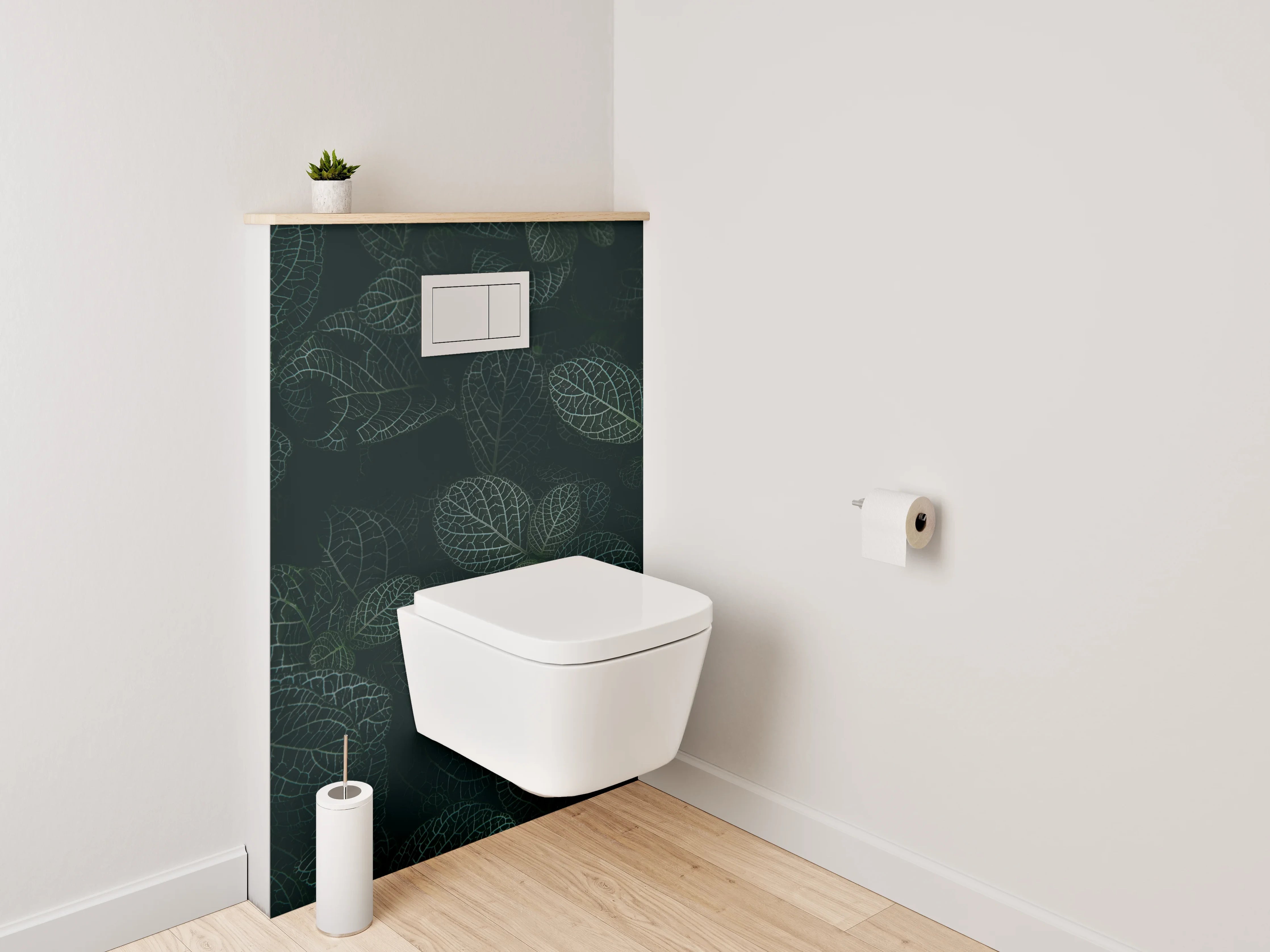 WC-Rückwand - Dunkle Blätter als Natur-Muster