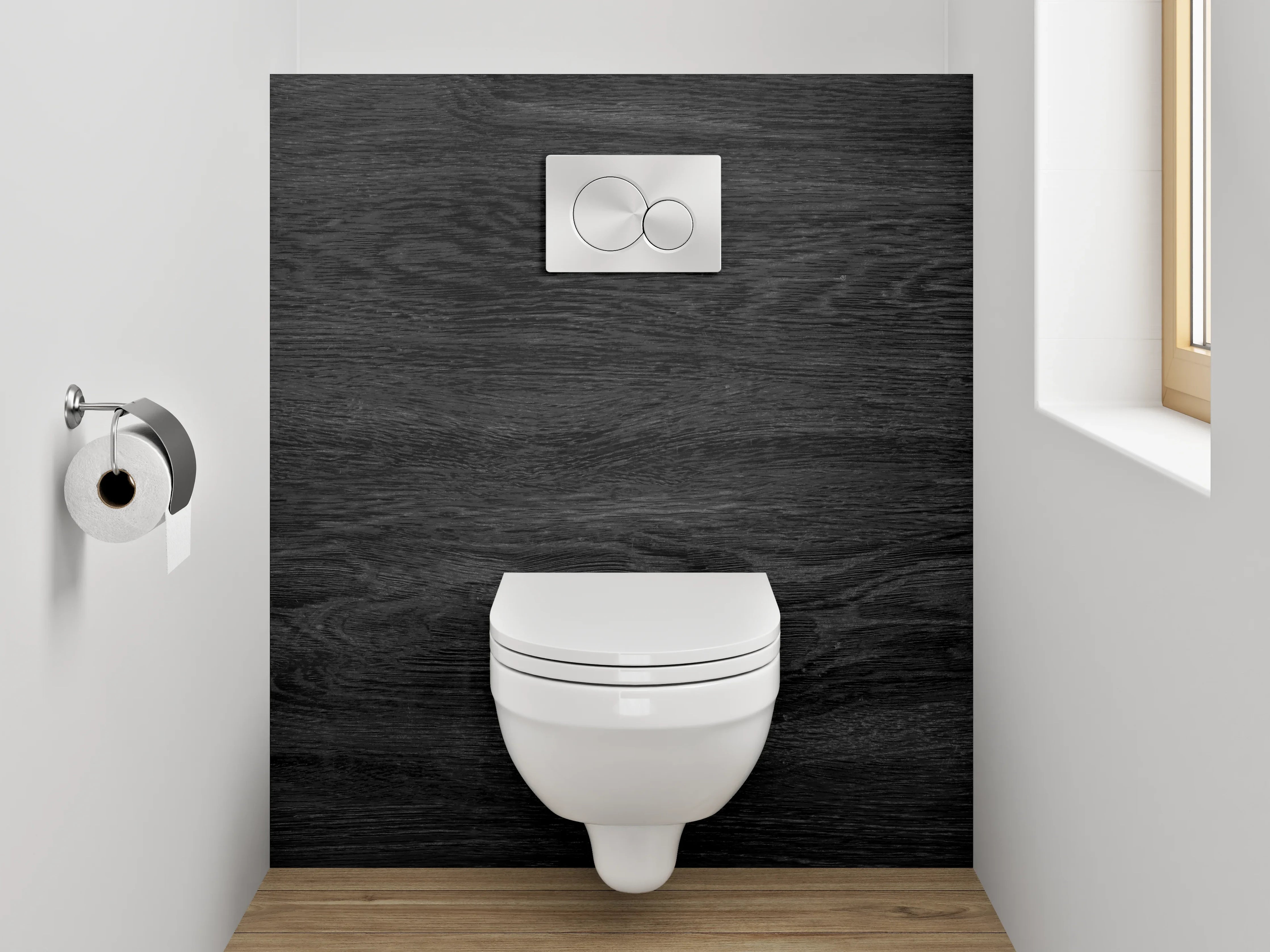 WC-Rückwand - Dunkle Holzmaserung im Detail