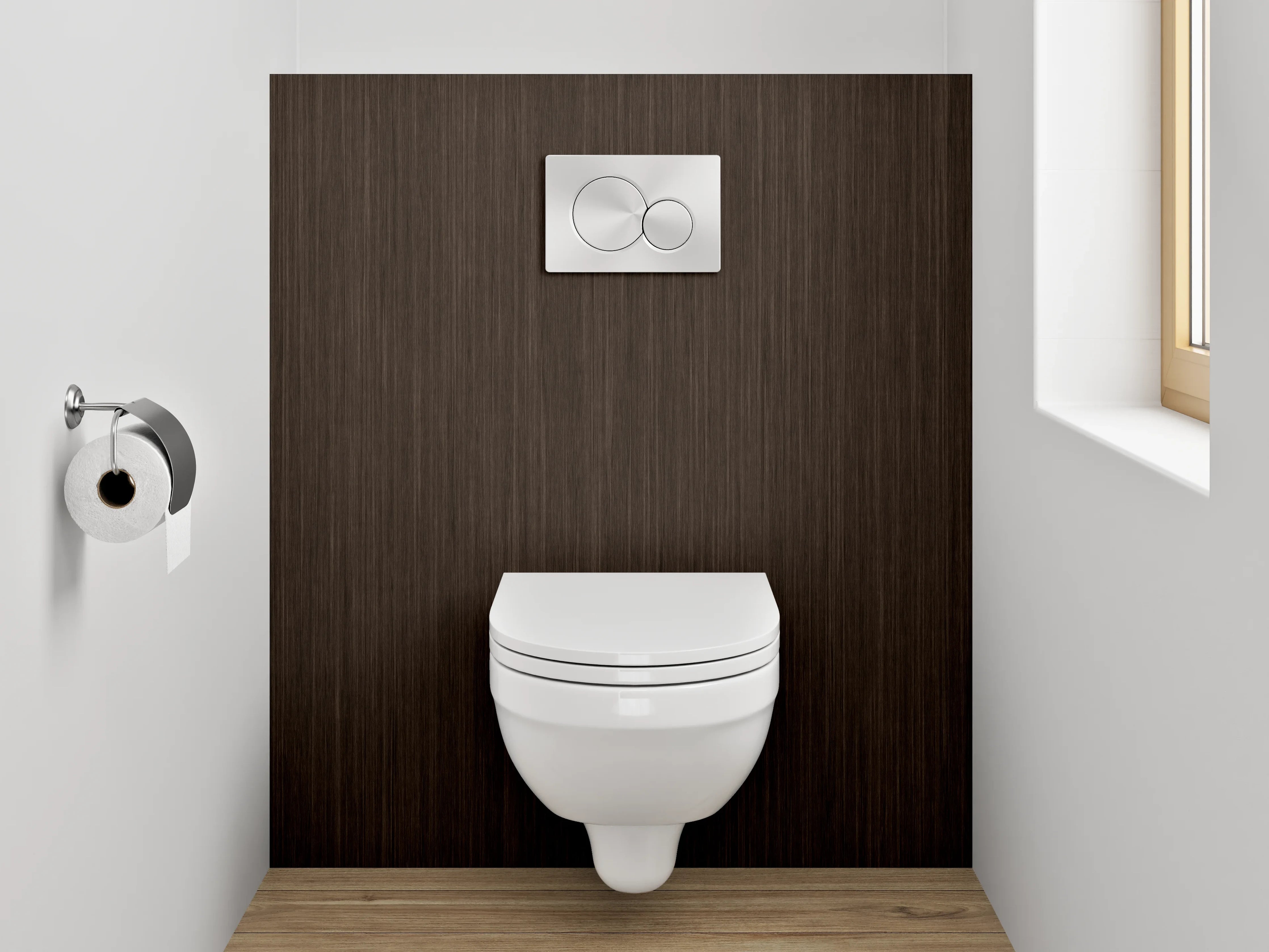 WC-Rückwand - Dunkle Holzoptik für stilvolle Akzente