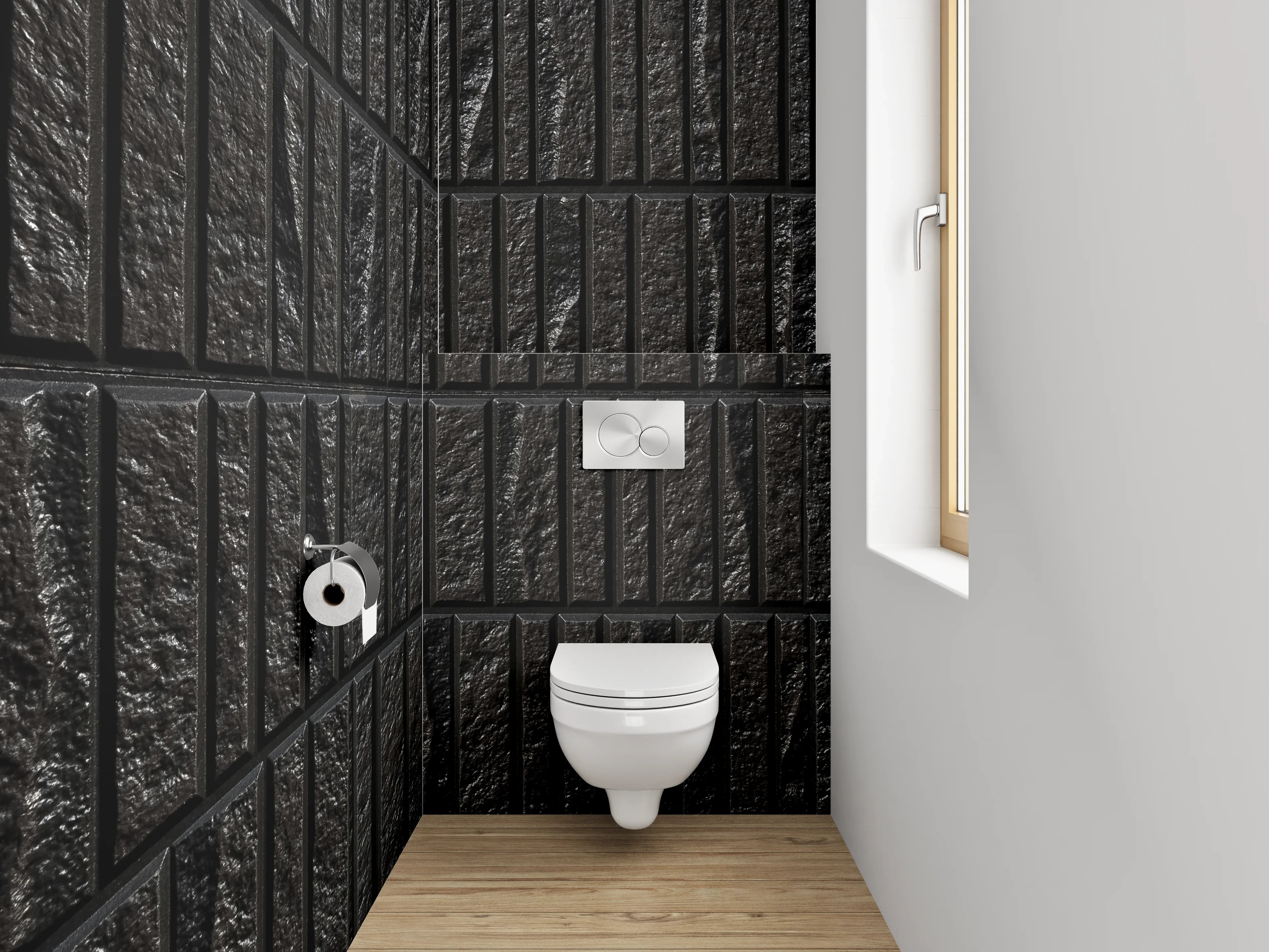 WC-Rückwand - Dunkle Holzstruktur Fliesenoptik