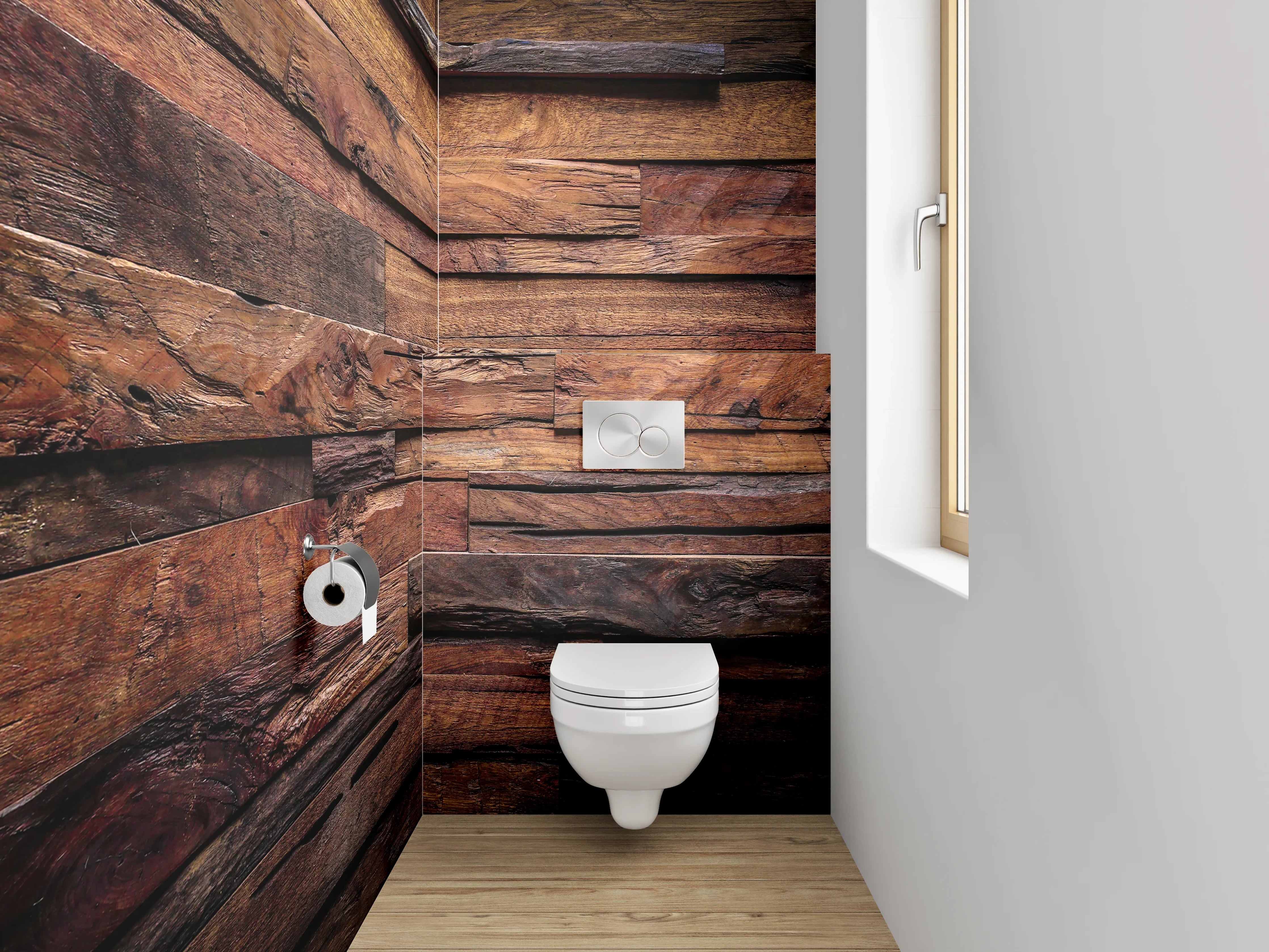 WC-Rückwand - Dunkle Holzstruktur Wanddekor