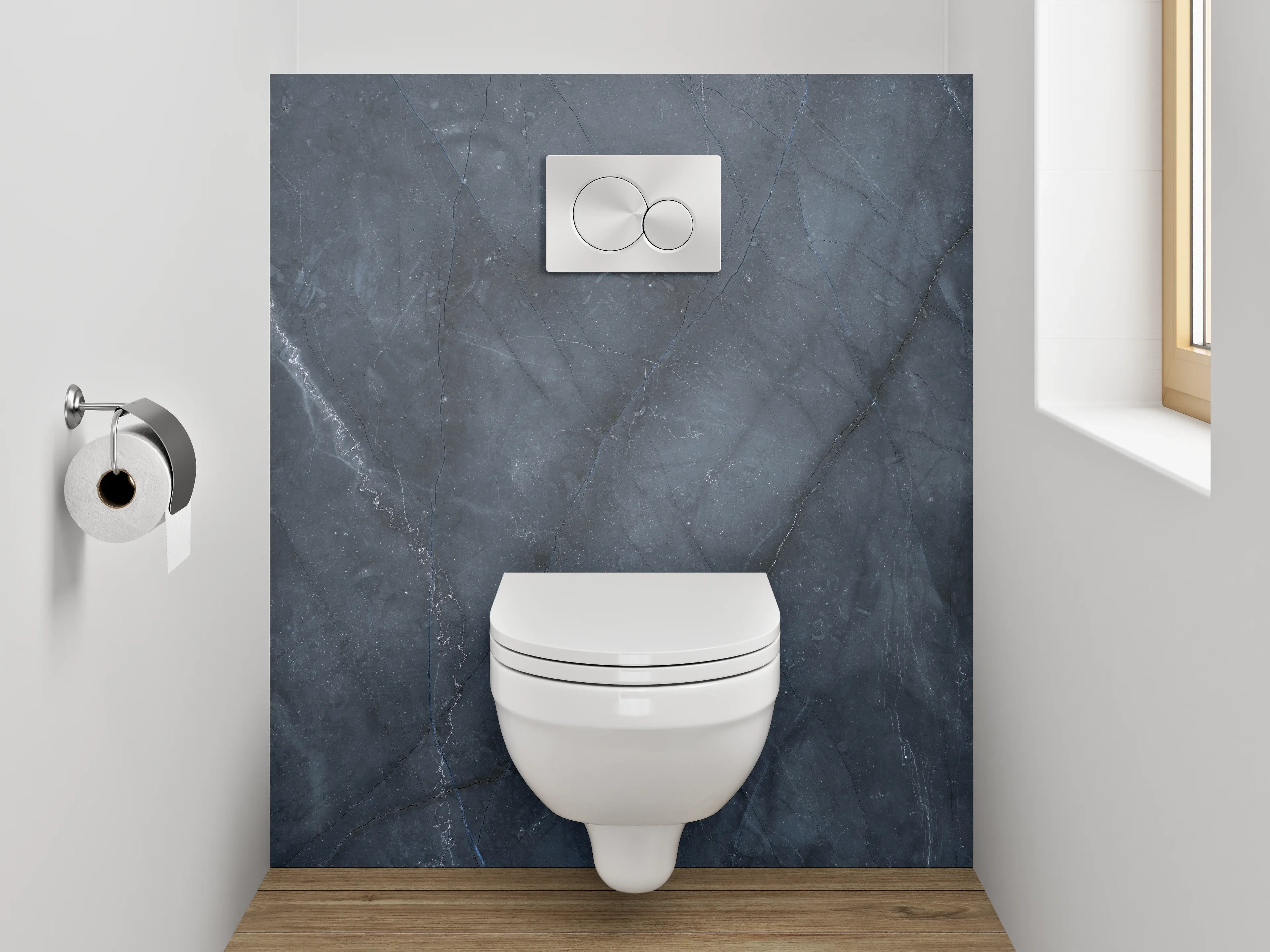 WC-Rückwand - Dunkle Marmorstruktur mit weißen Adern