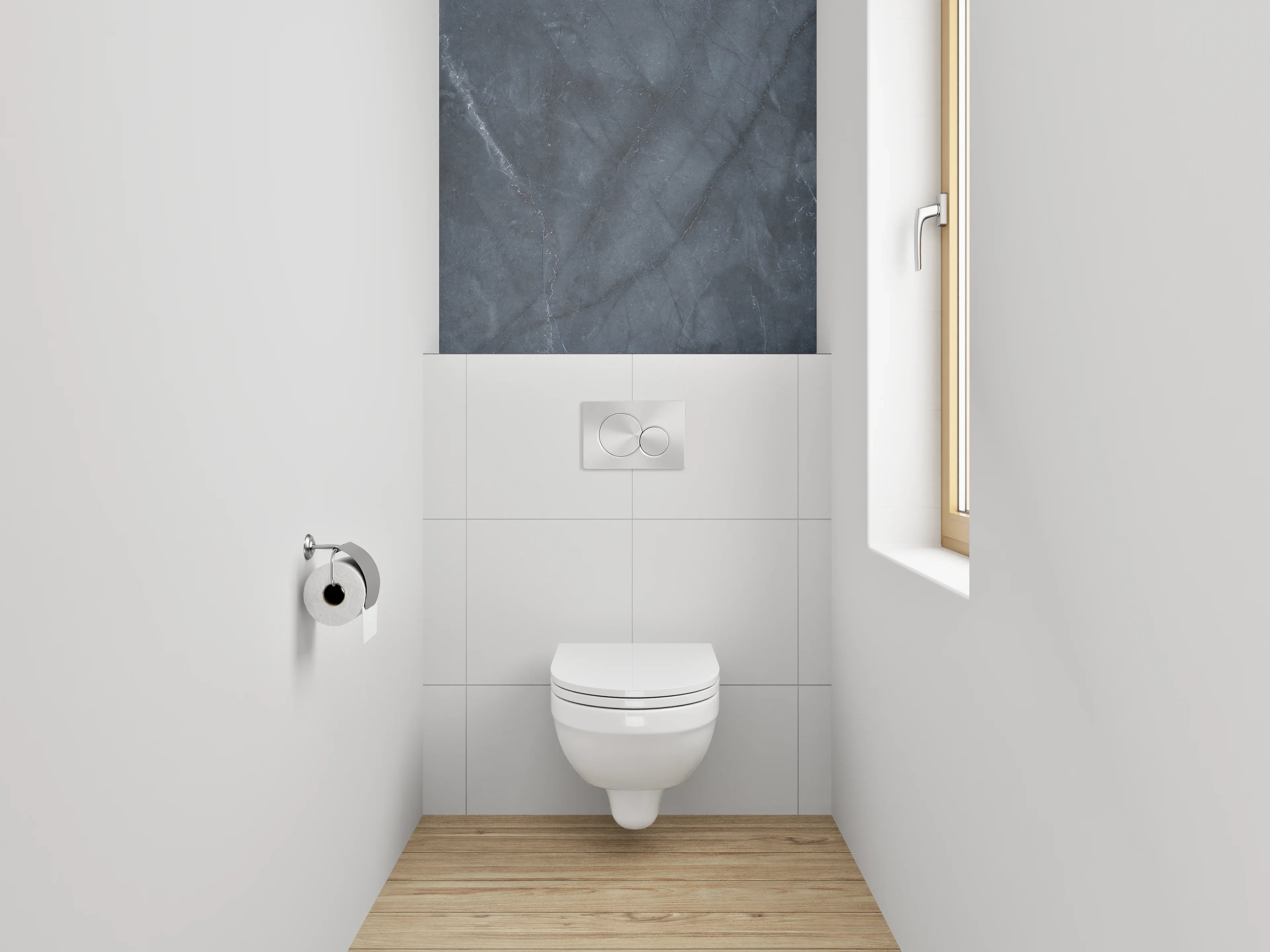 WC-Rückwand - Dunkle Marmorstruktur mit weißen Adern