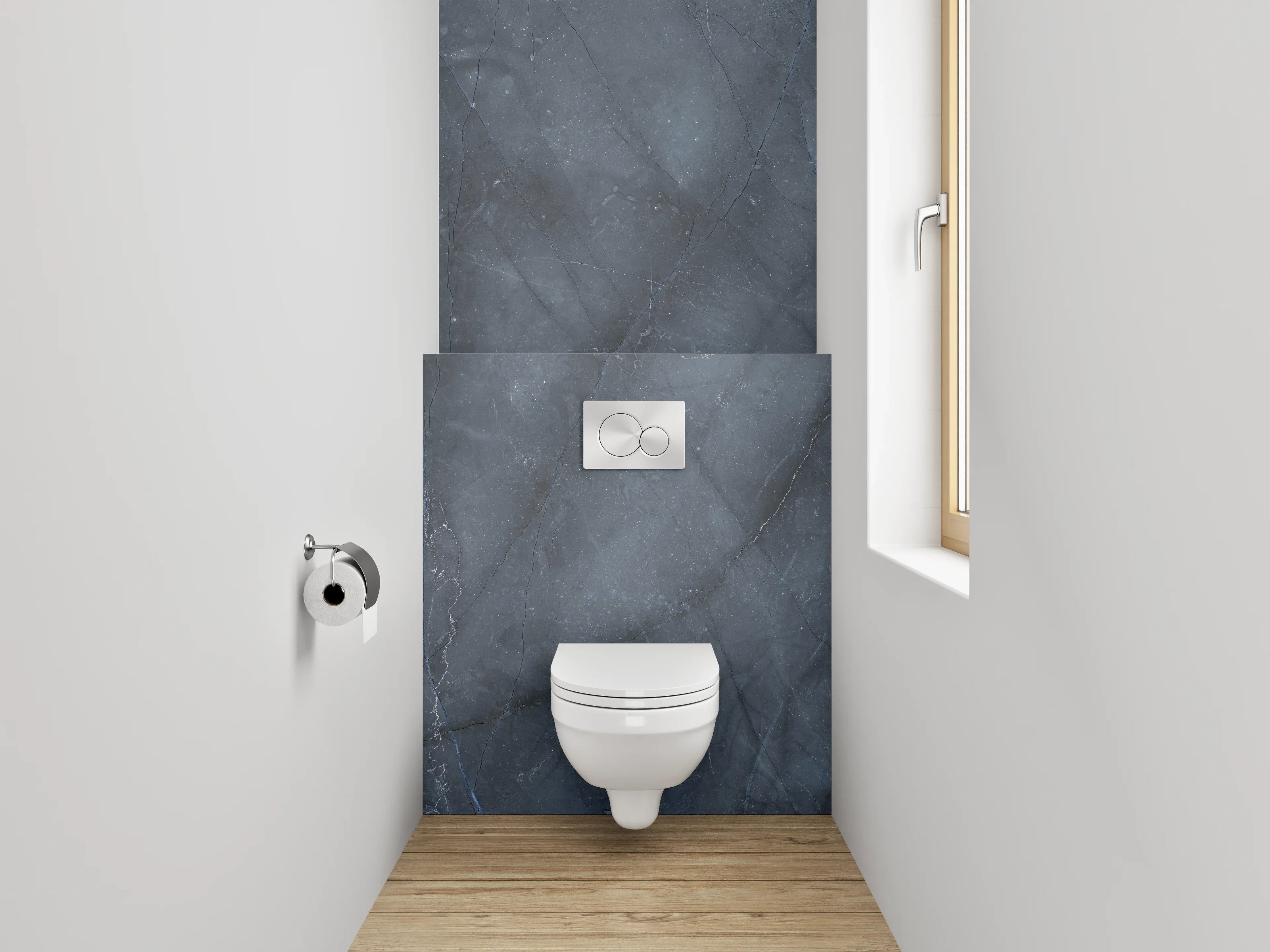 WC-Rückwand - Dunkle Marmorstruktur mit weißen Adern