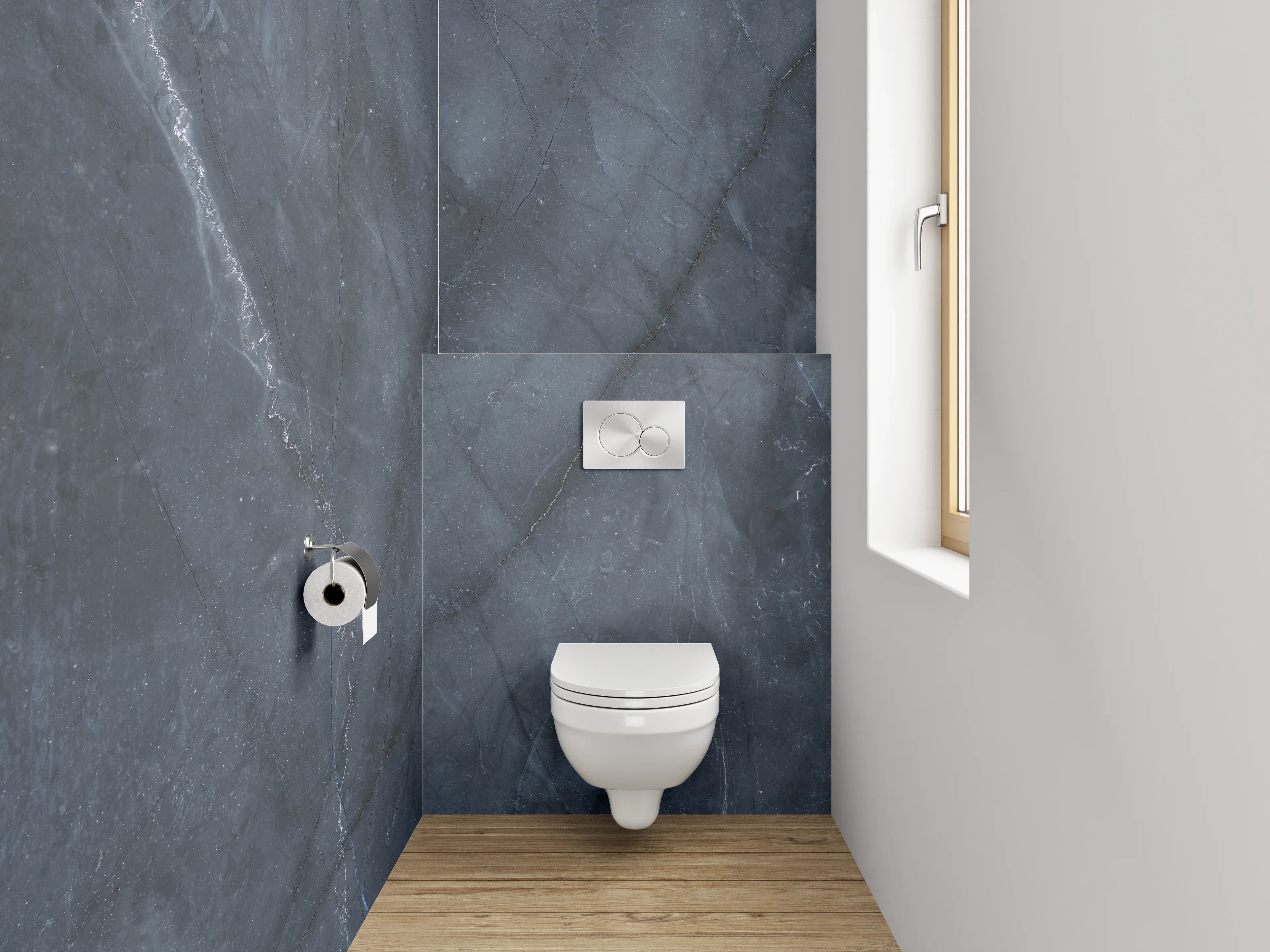 WC-Rückwand - Dunkle Marmorstruktur mit weißen Adern