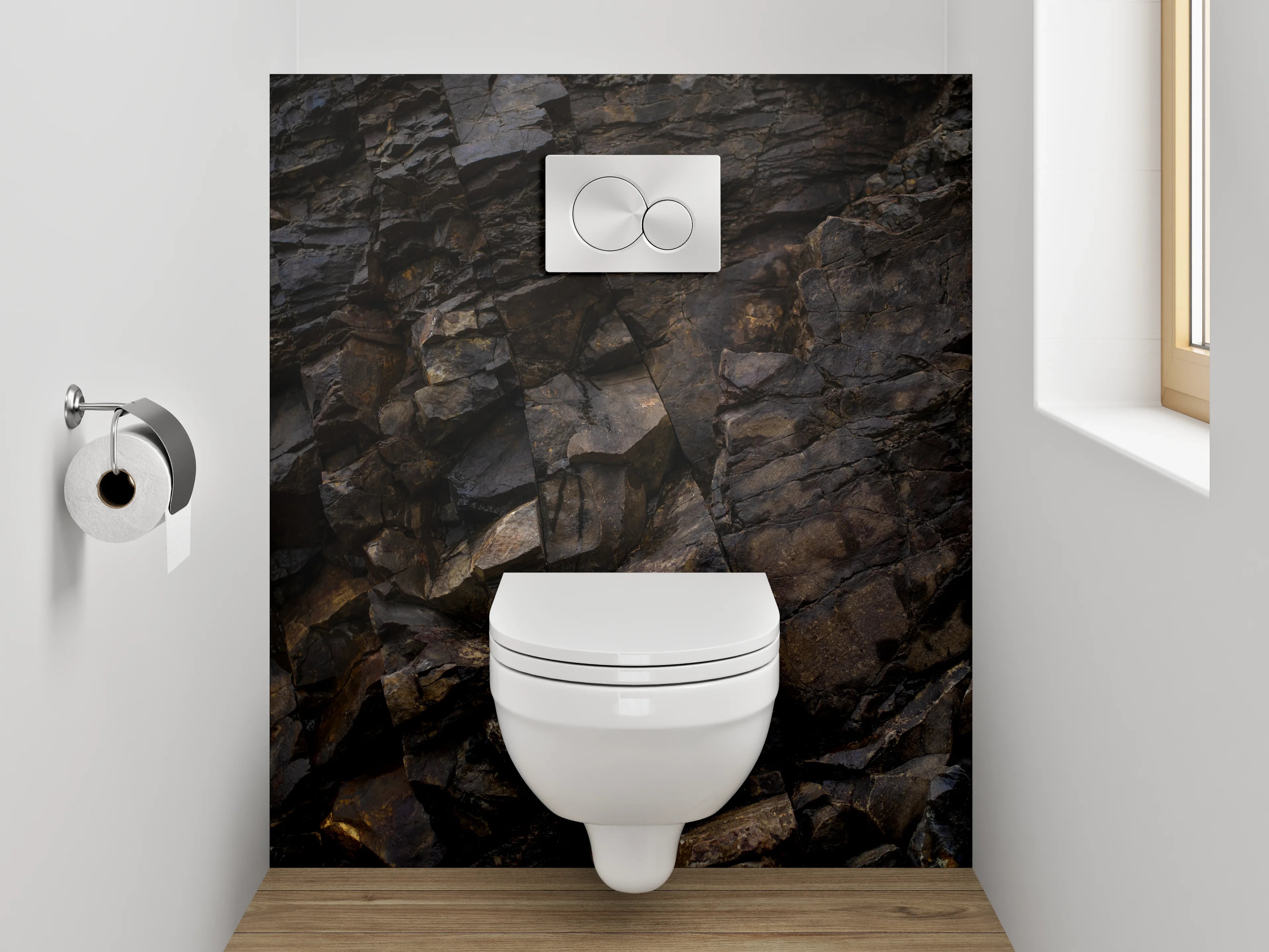 WC-Rückwand - Dunkle Naturstein-Struktur Felswand