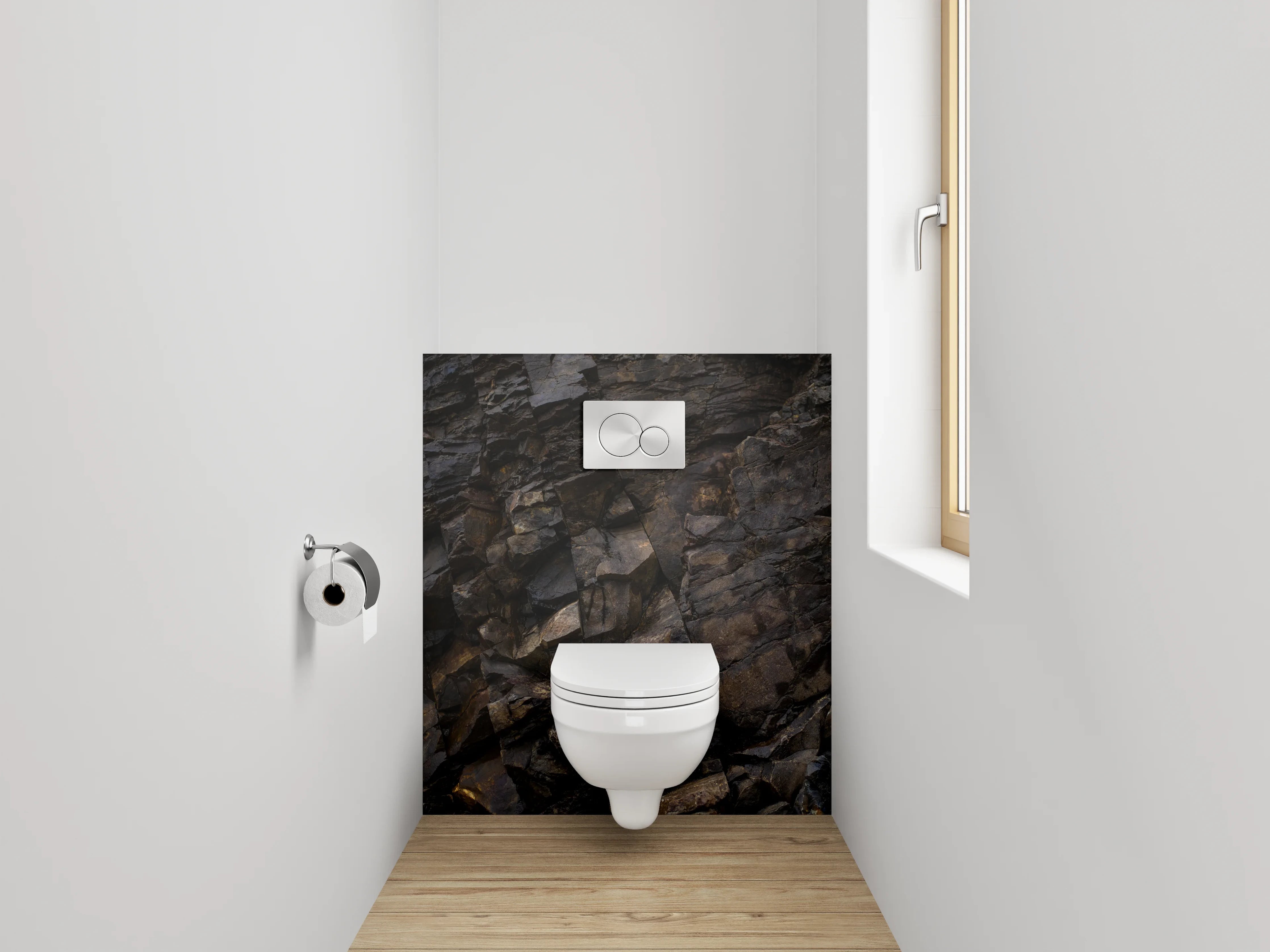 WC-Rückwand - Dunkle Naturstein-Struktur Felswand