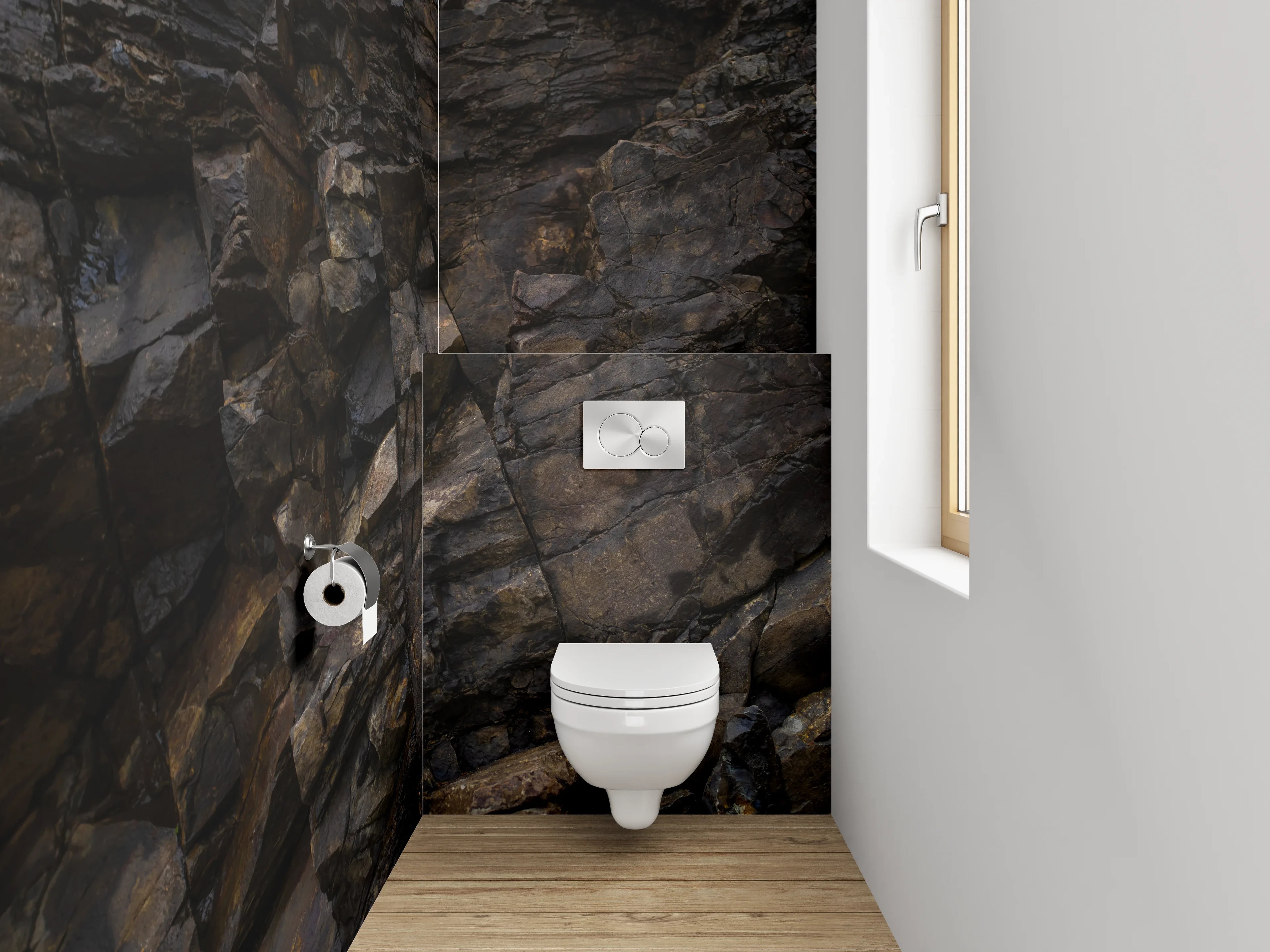WC-Rückwand - Dunkle Naturstein-Struktur Felswand