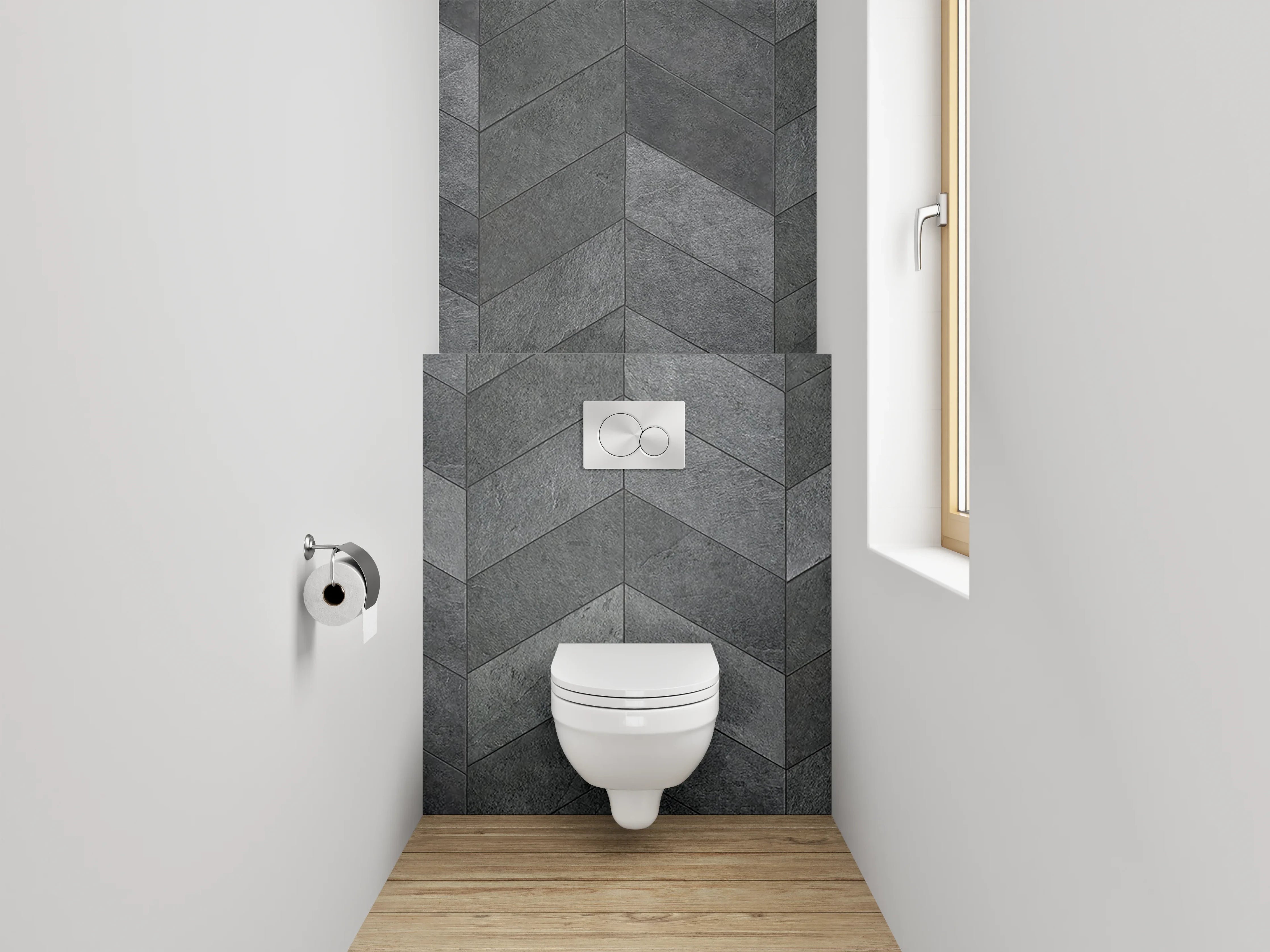 WC-Rückwand - Dunkle Schiefer Chevron-Optik Mosaik