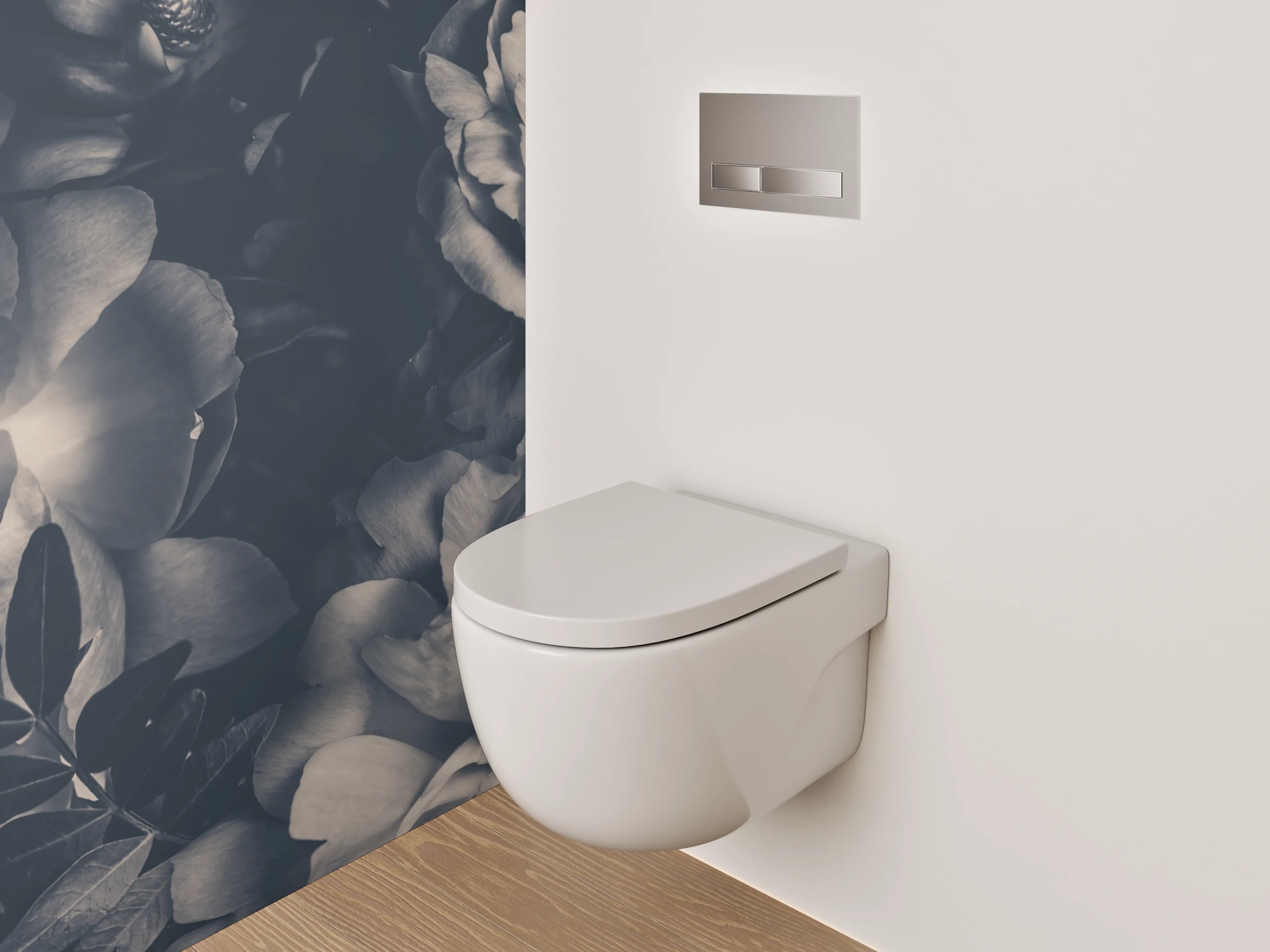 WC-Rückwand - Dunkle Vintage-Blumen Schwarz-Weiß