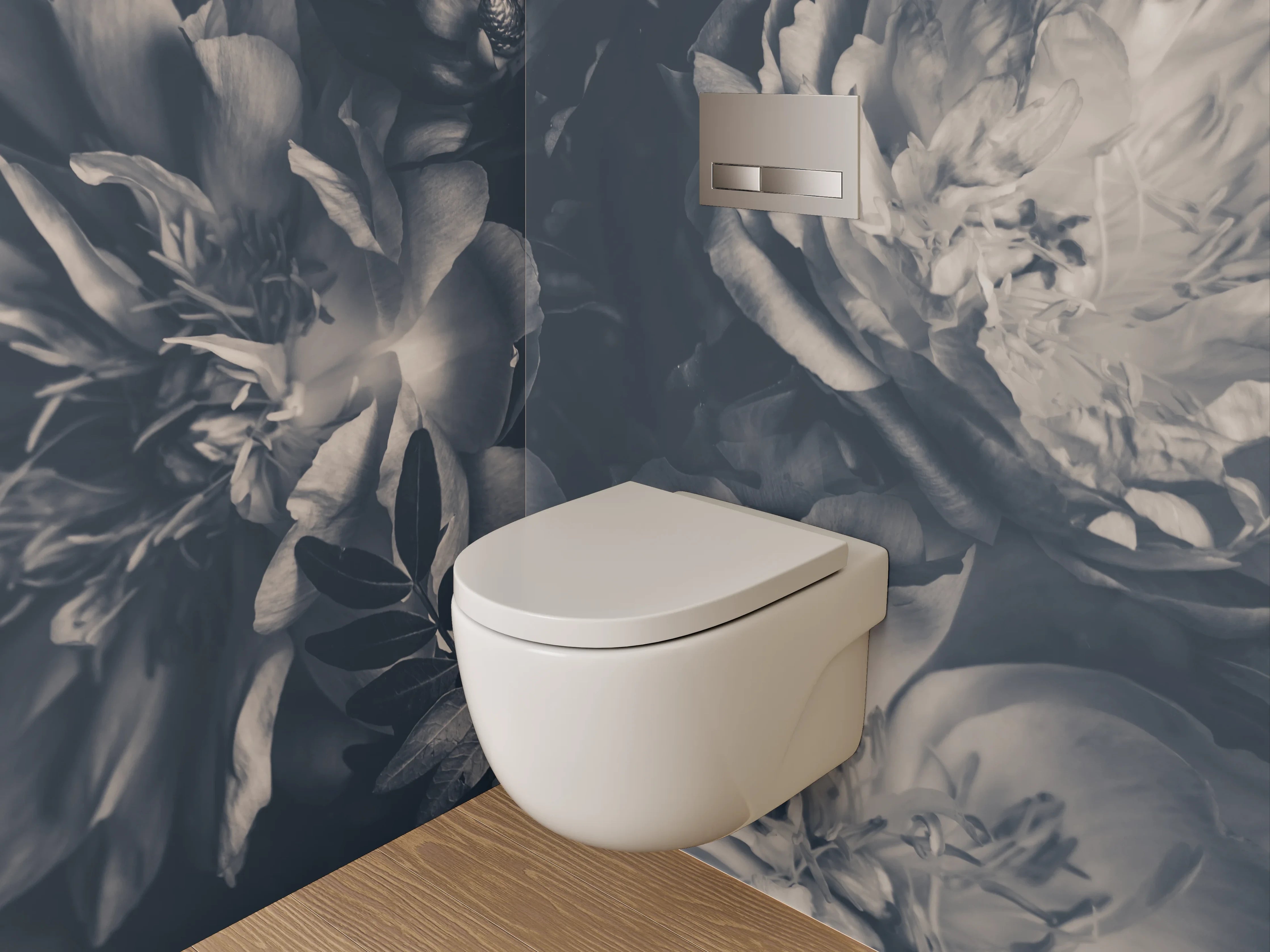 WC-Rückwand - Dunkle Vintage-Blumen Schwarz-Weiß