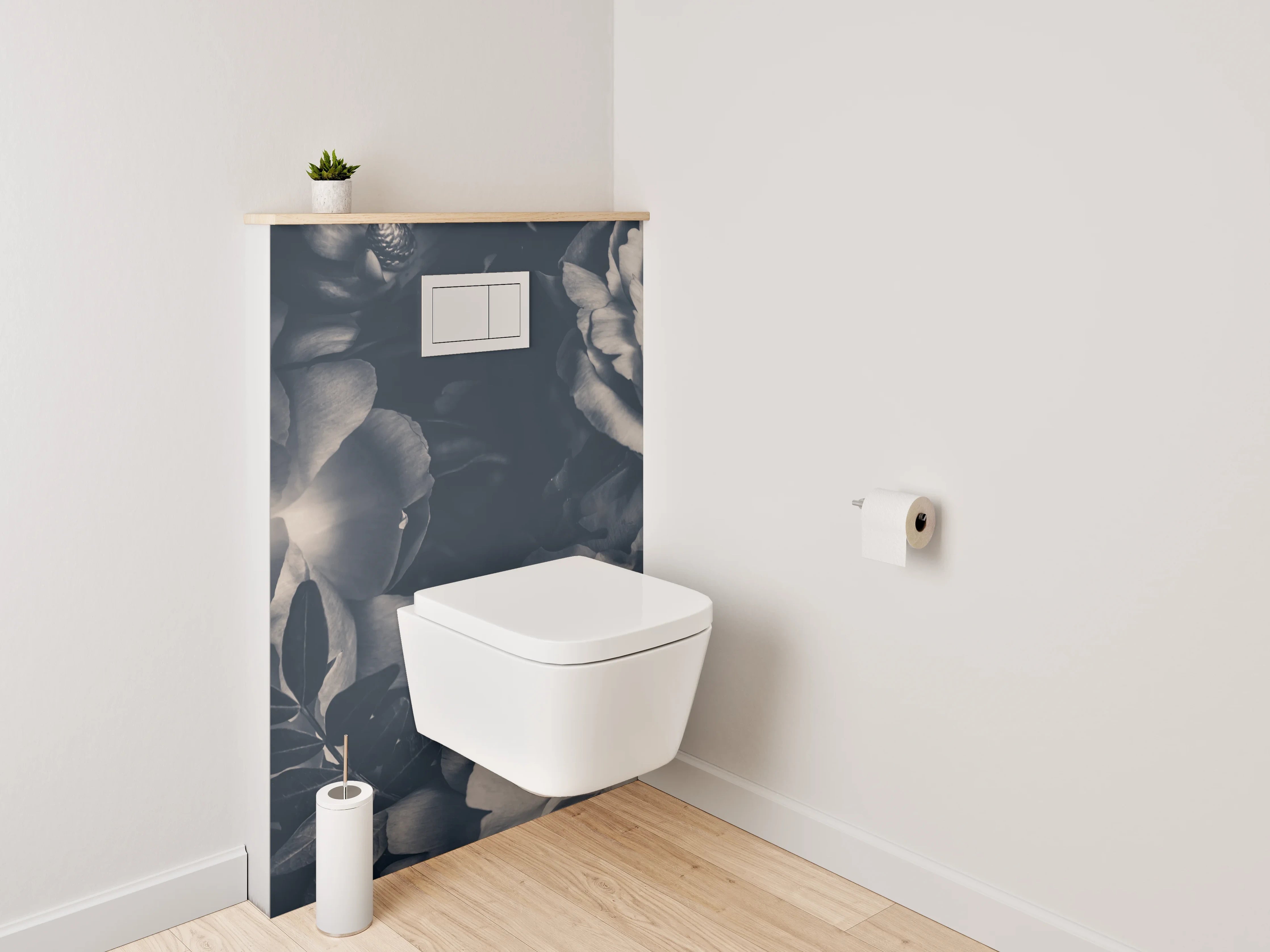 WC-Rückwand - Dunkle Vintage-Blumen Schwarz-Weiß