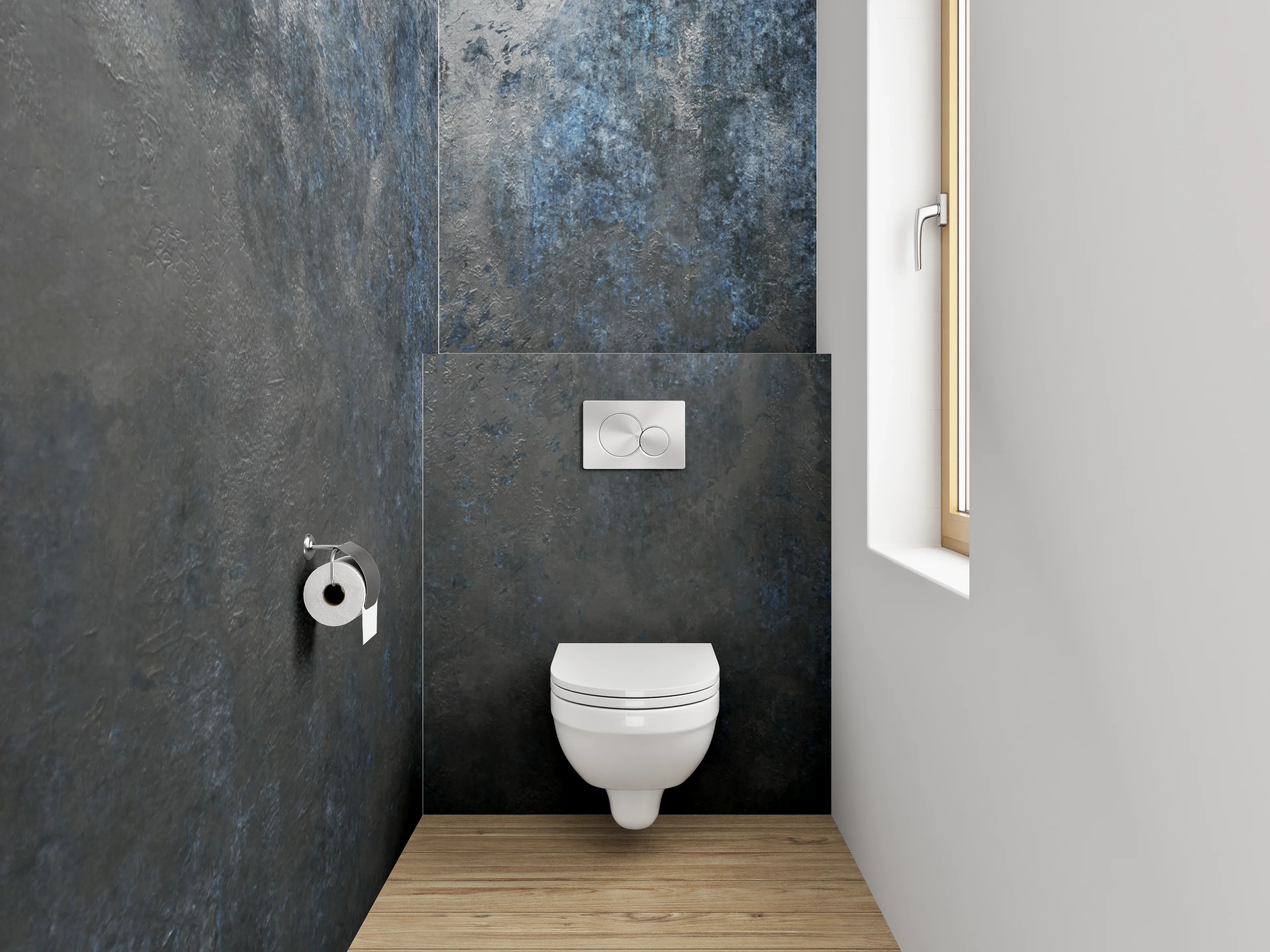 WC-Rückwand - Dunkle abstrakte Wandoptik Blau Grau