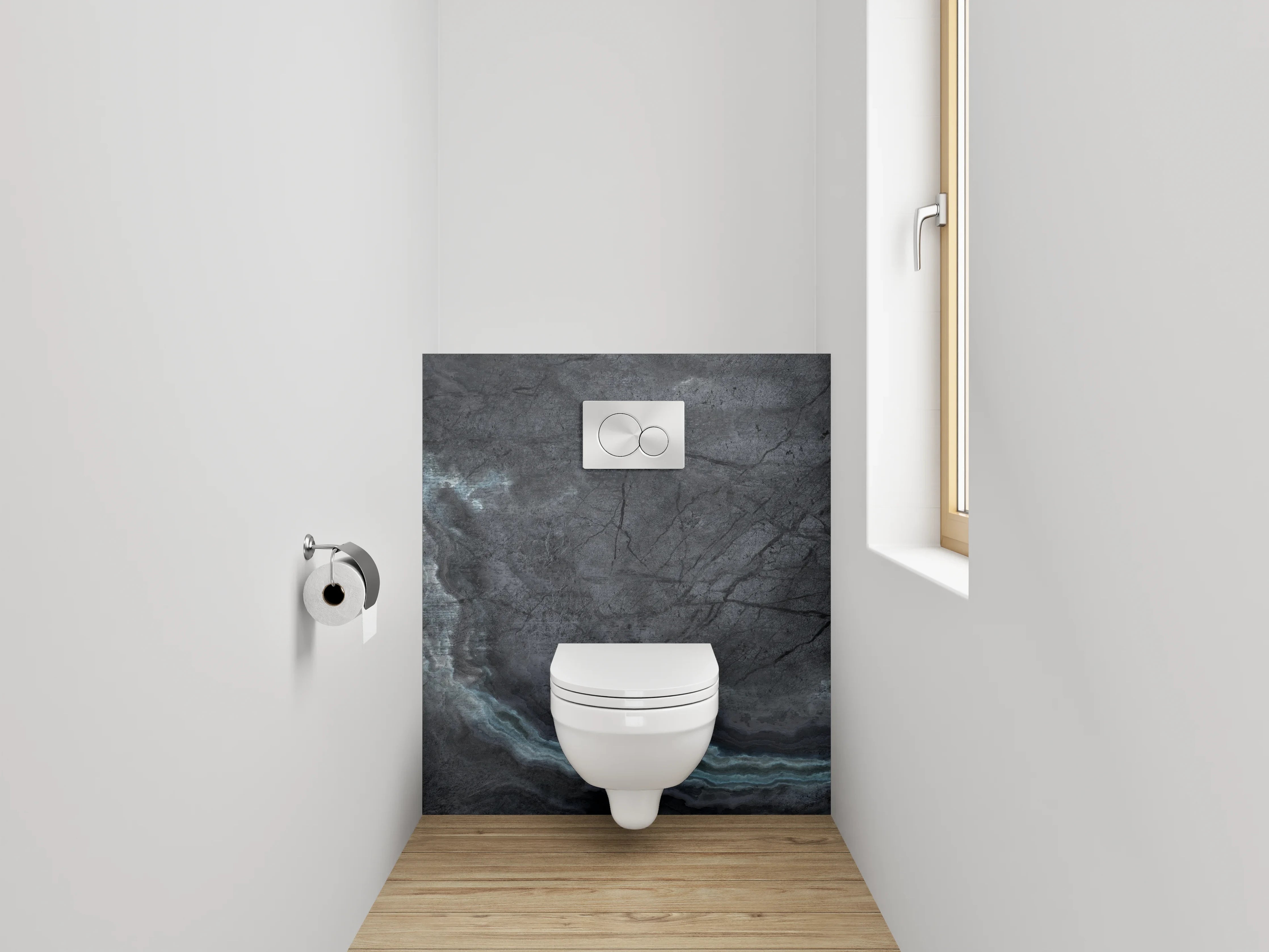 WC-Rückwand - Dunkle schieferartige Marmoroptik Steinstruktur