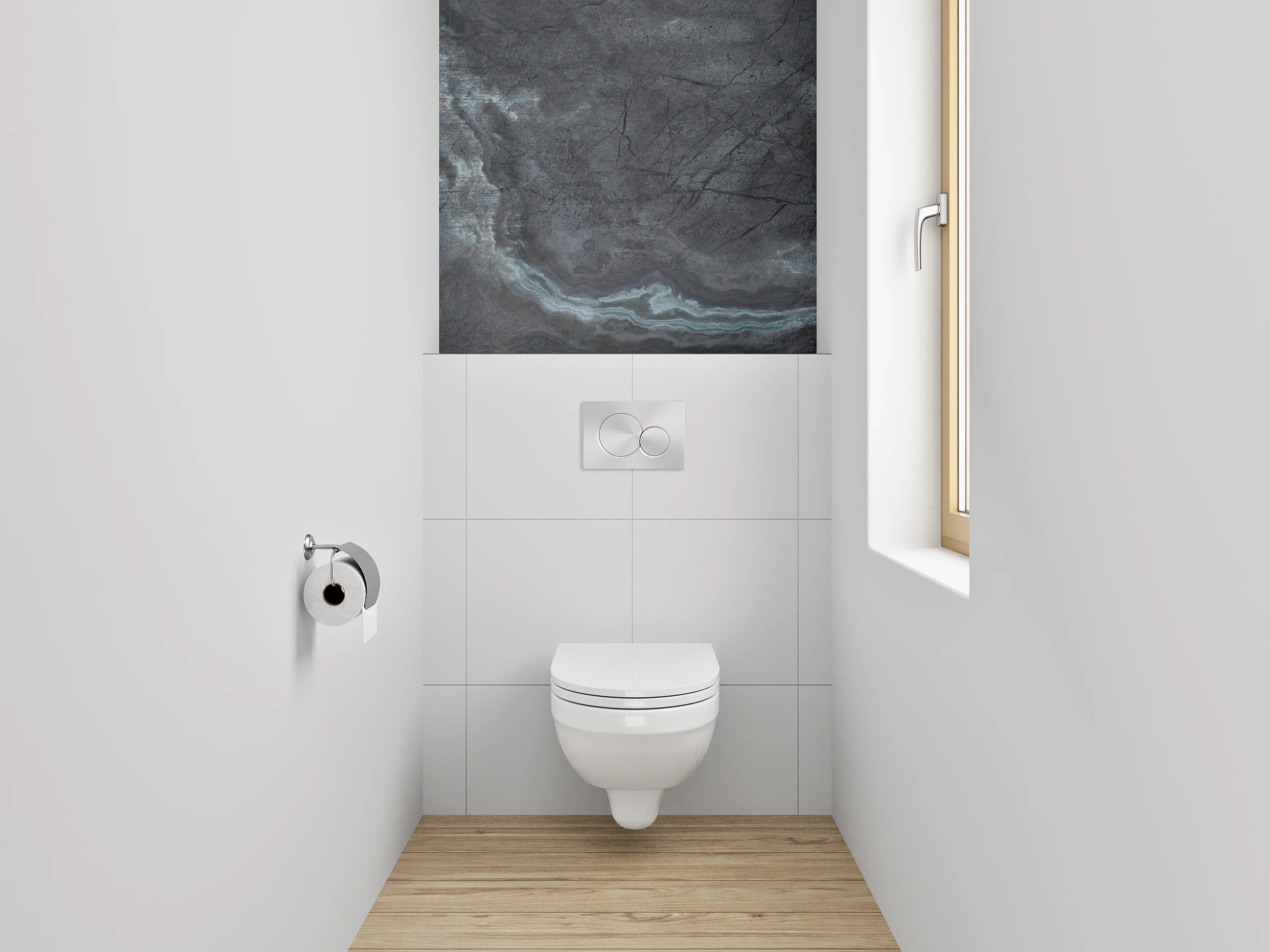 WC-Rückwand - Dunkle schieferartige Marmoroptik Steinstruktur