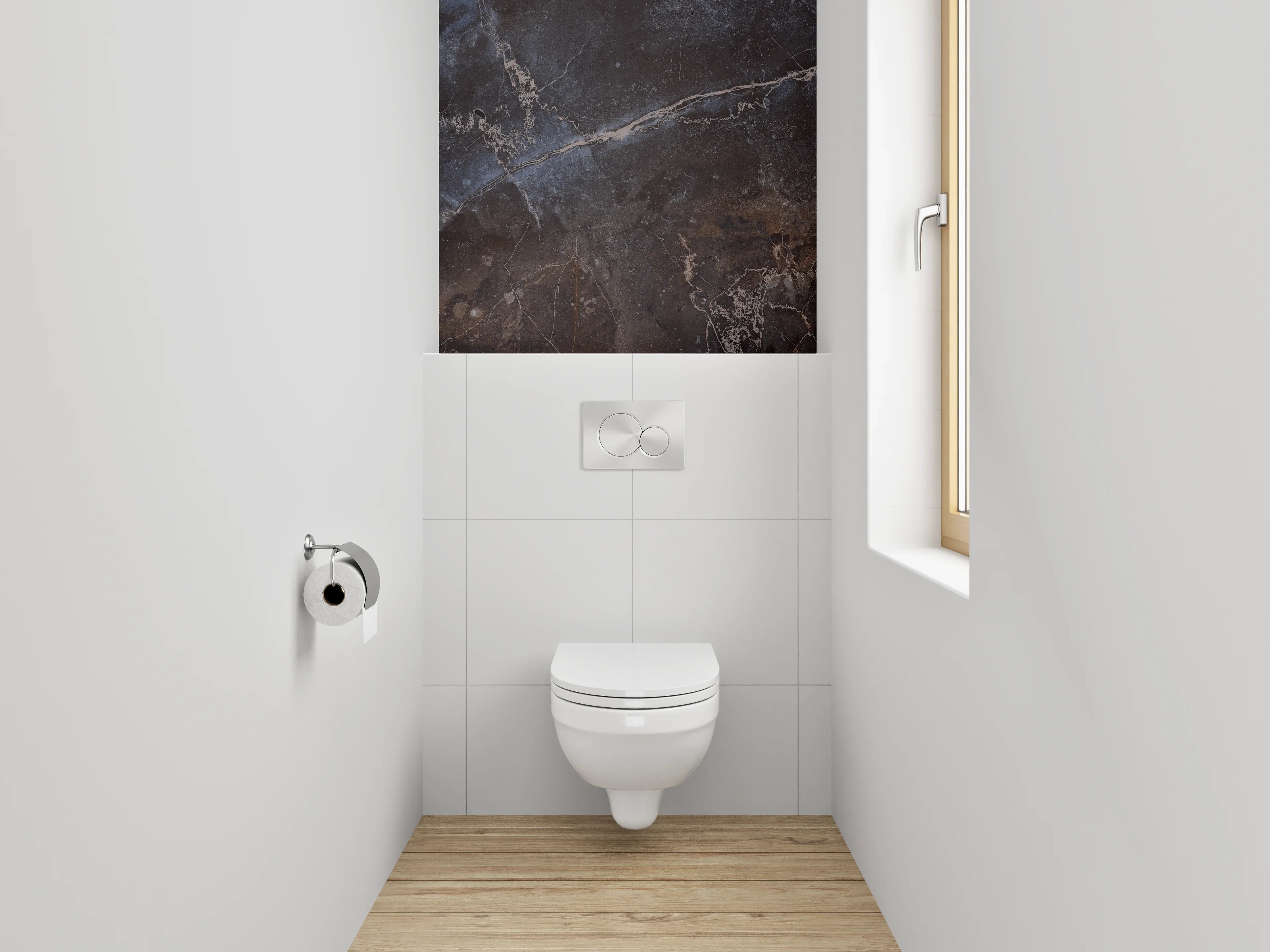 WC-Rückwand - Dunkler Marmor mit blauen Akzenten