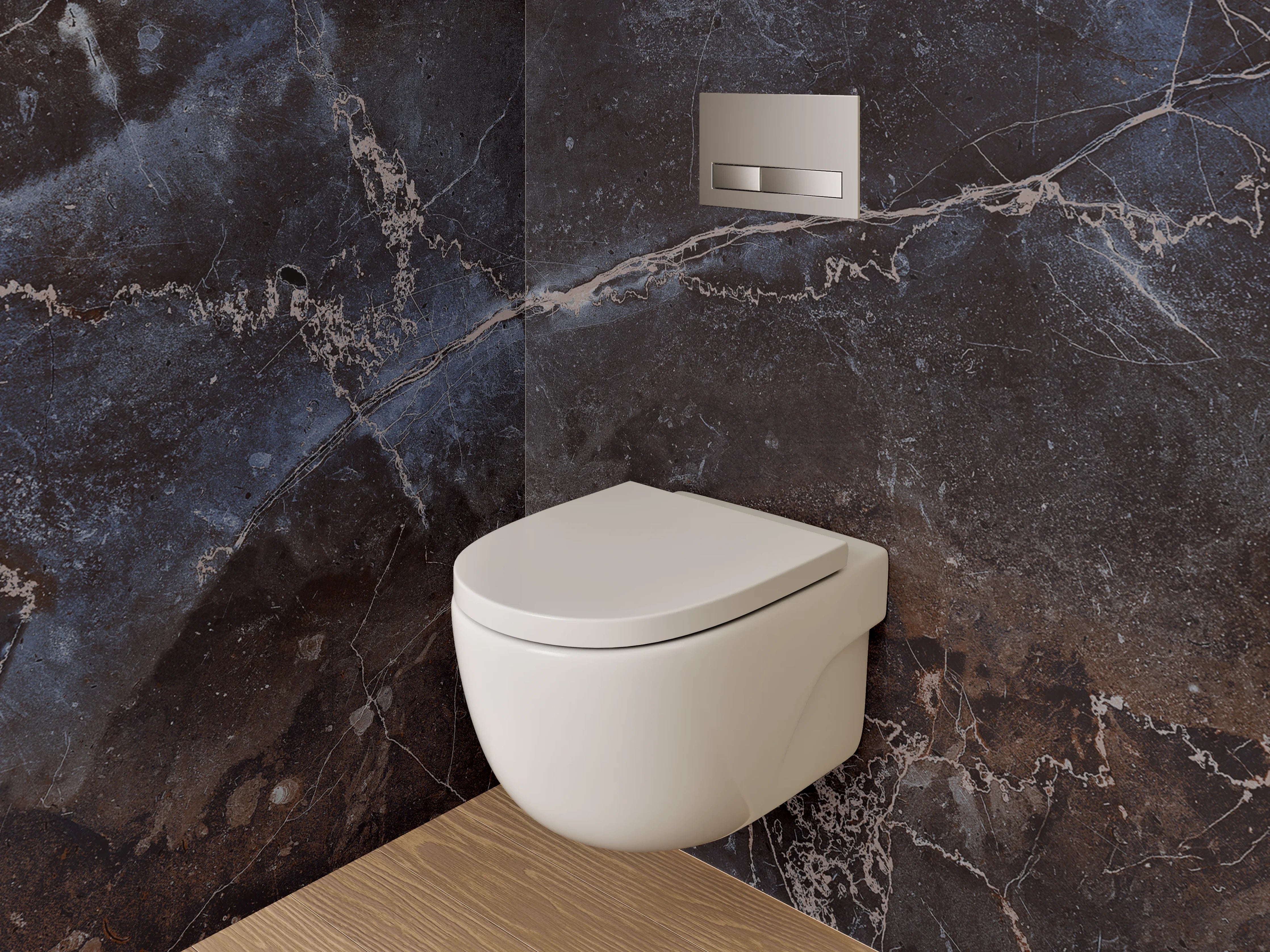 WC-Rückwand - Dunkler Marmor mit blauen Akzenten