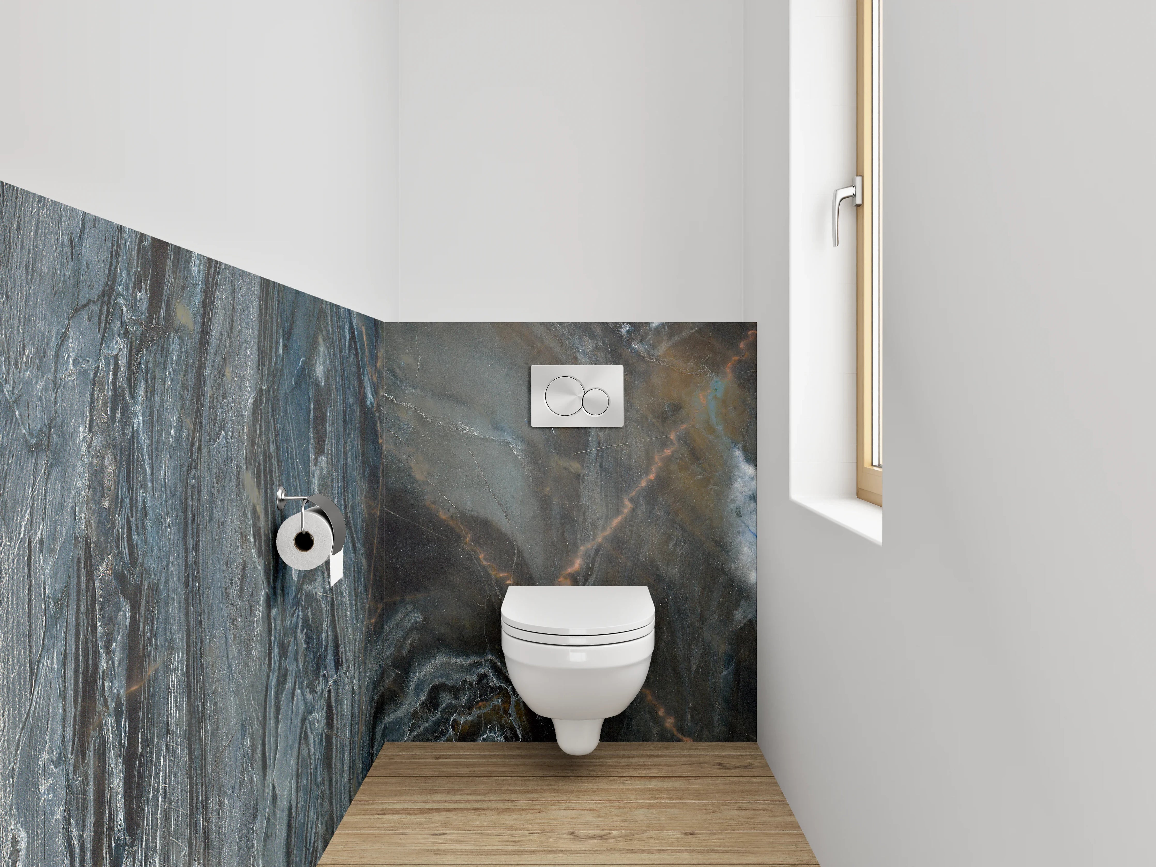 WC-Rückwand - Dunkler Marmor mit braunen und weißen Adern